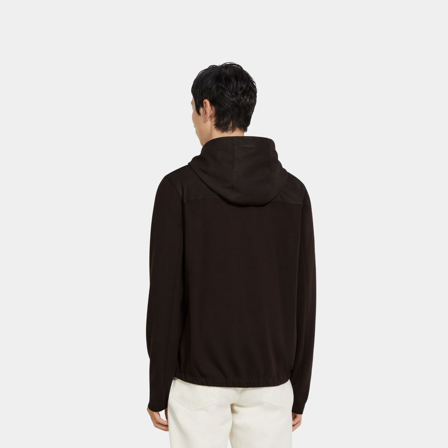 Zegna Wool and SECONDSKIN Hoodie, Dark Brown, Back