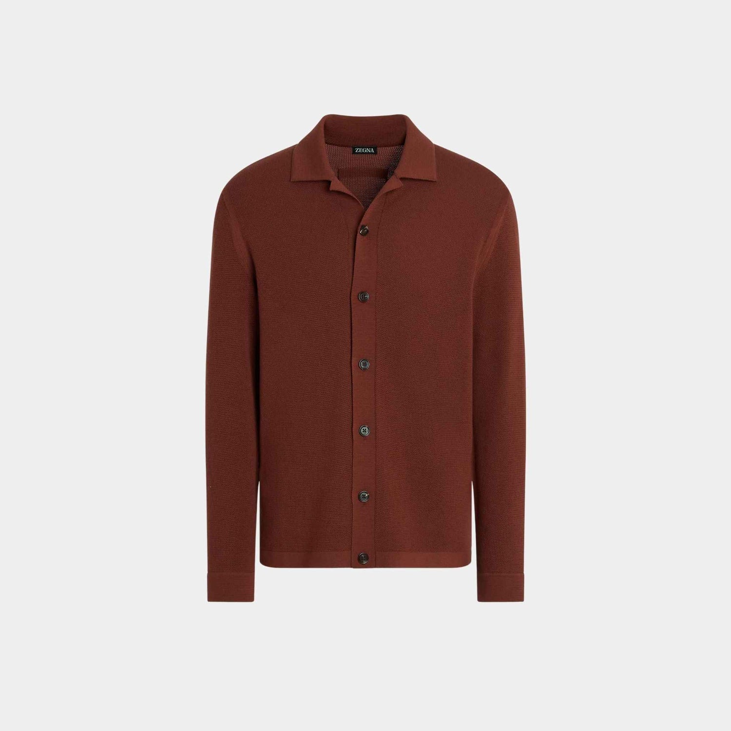 Zegna Wool Shirt With Tridimensional Stitch, Brick Red, Front
