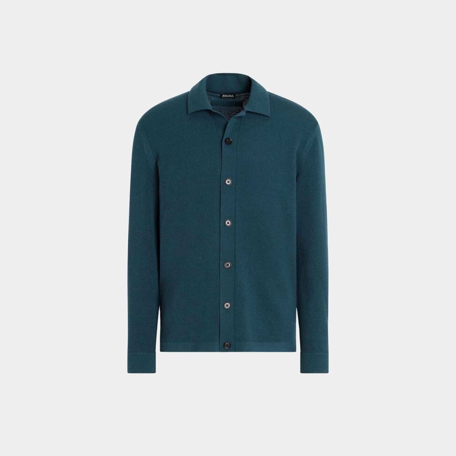 Zegna Wool Shirt With Tridimensional Stitch, Dark Teal Blue, Front