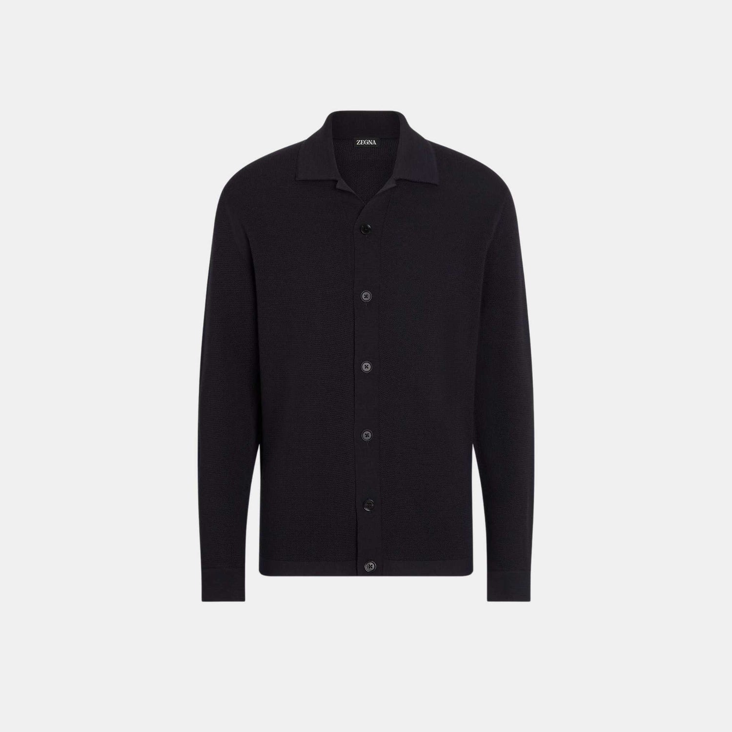 Zegna Wool Shirt With Tridimensional Stitch, Navy Blue, Front