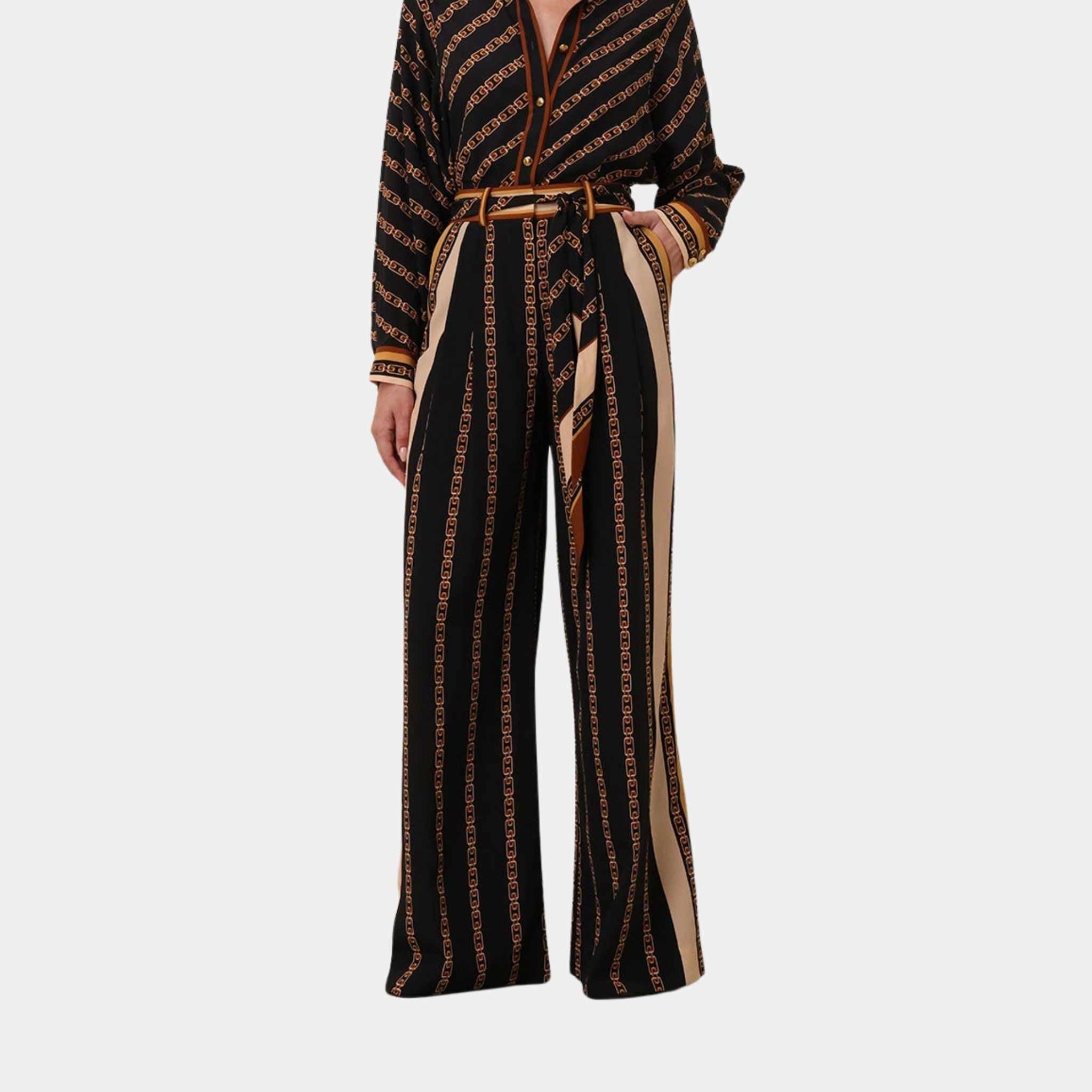 Zimmermann Belted Wide Leg Pants, Black, Model, Front