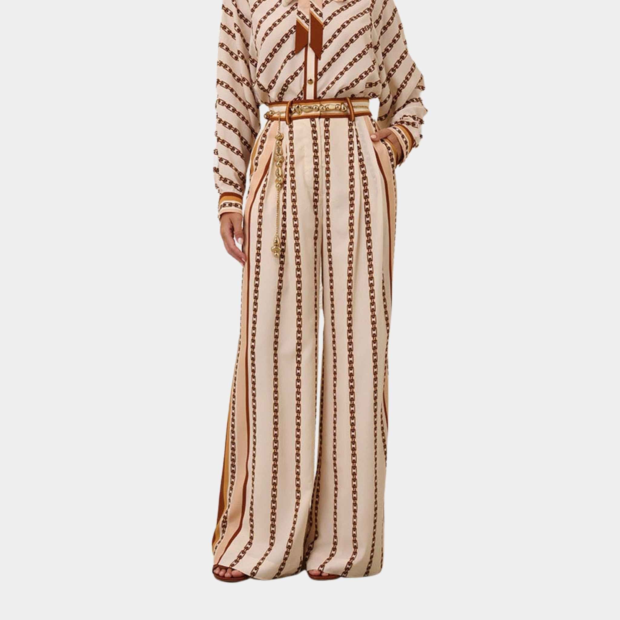 Zimmermann Belted Wide Leg Pants, Cream, Model, Front
