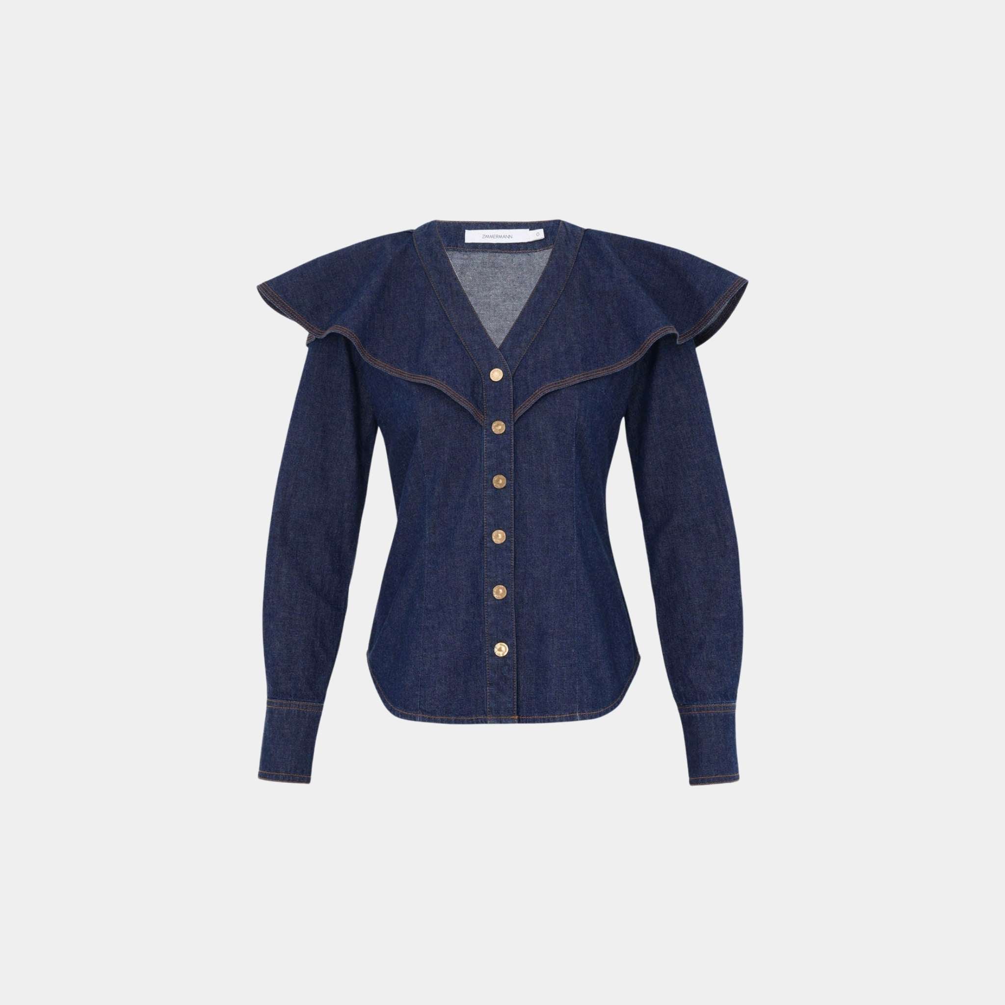 Zimmermann Caped Denim Blouse, Front