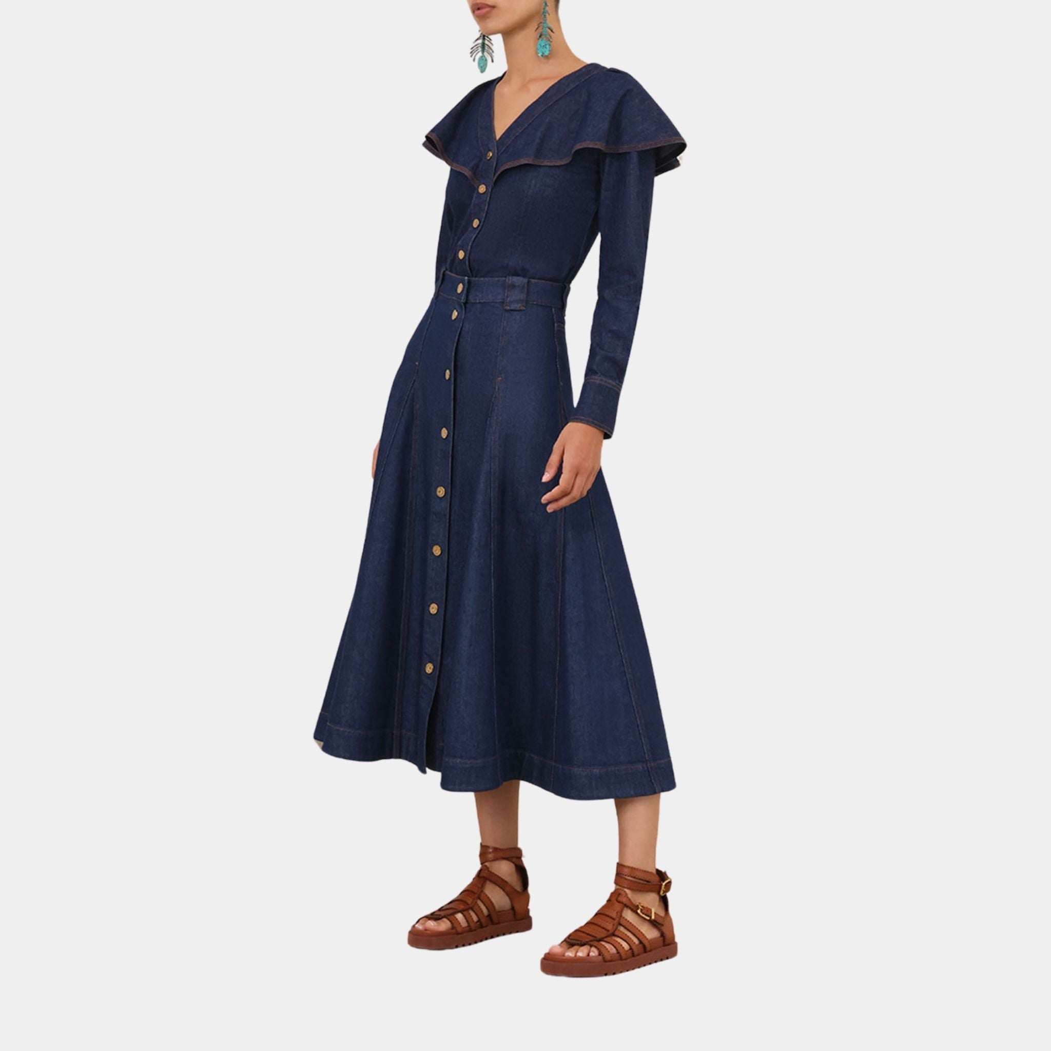 Zimmermann Caped Denim Blouse, Model, Front