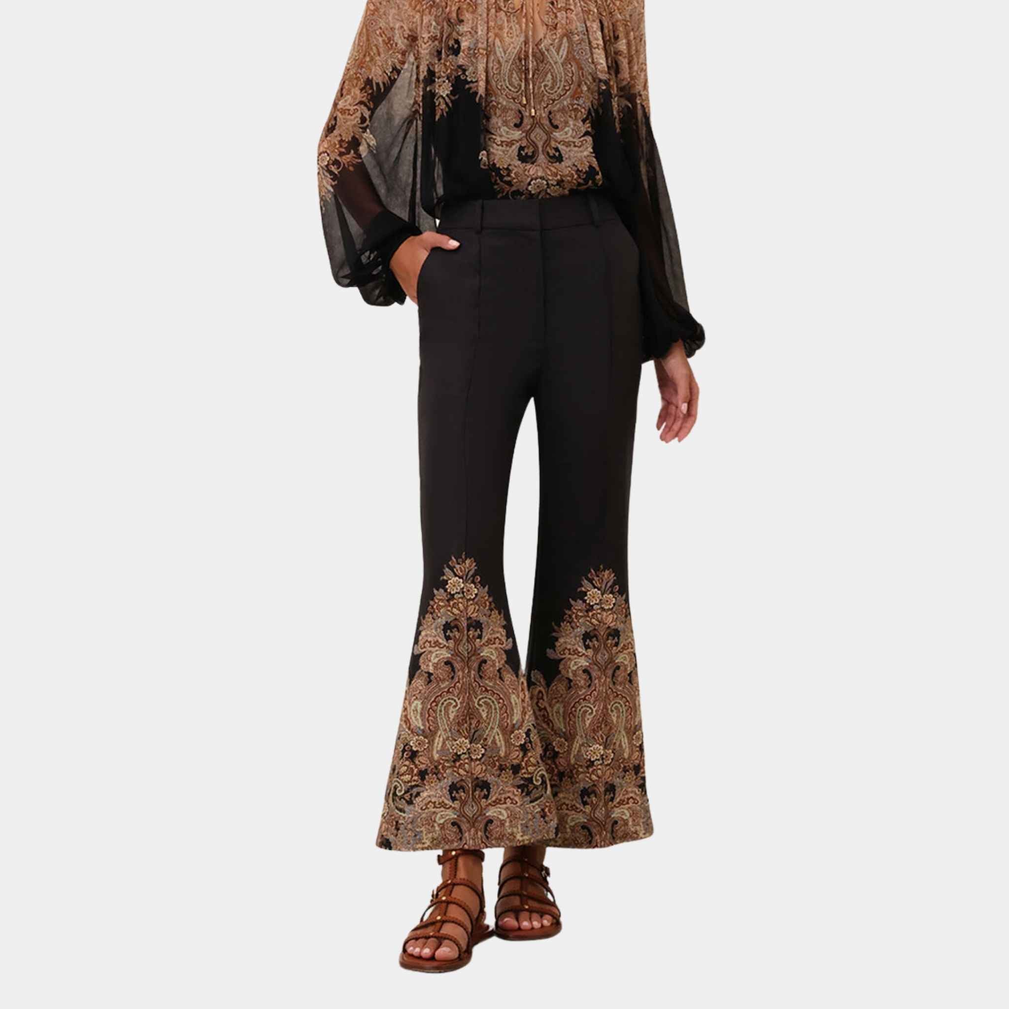 Zimmermann Dawning Cropped Flare Pants, Model, Front
