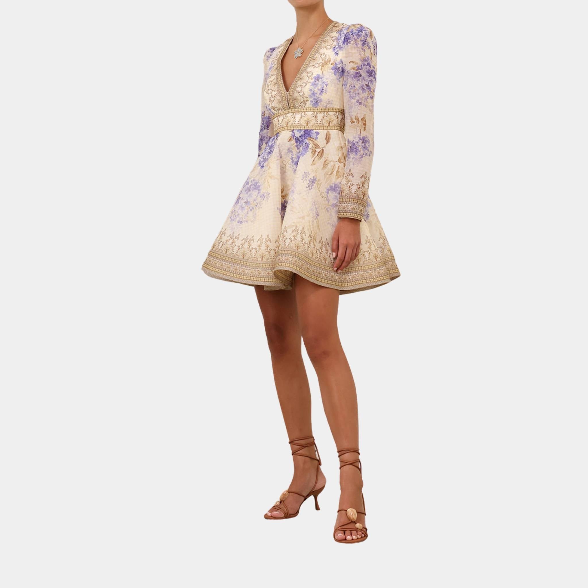 Zimmermann Dawning Plunge Mini Dress, Model, Front
