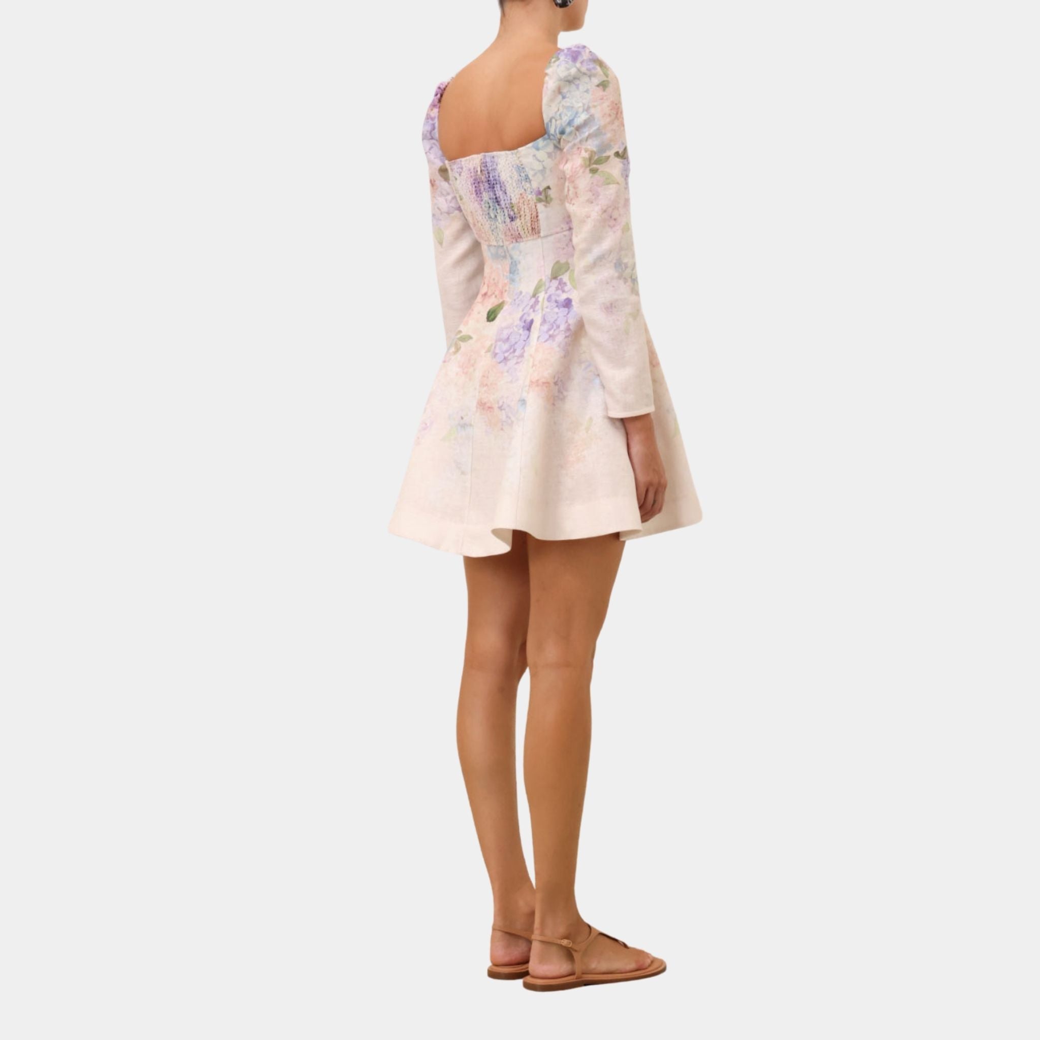 Zimmermann Dawning Puff Sleeve Mini Dress, Model, Back