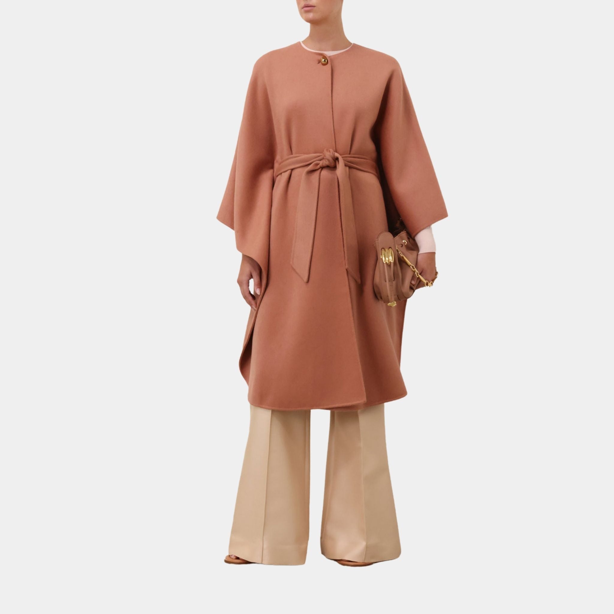 Zimmermann Illuminate Belted Cape, Caramel, Model, Front