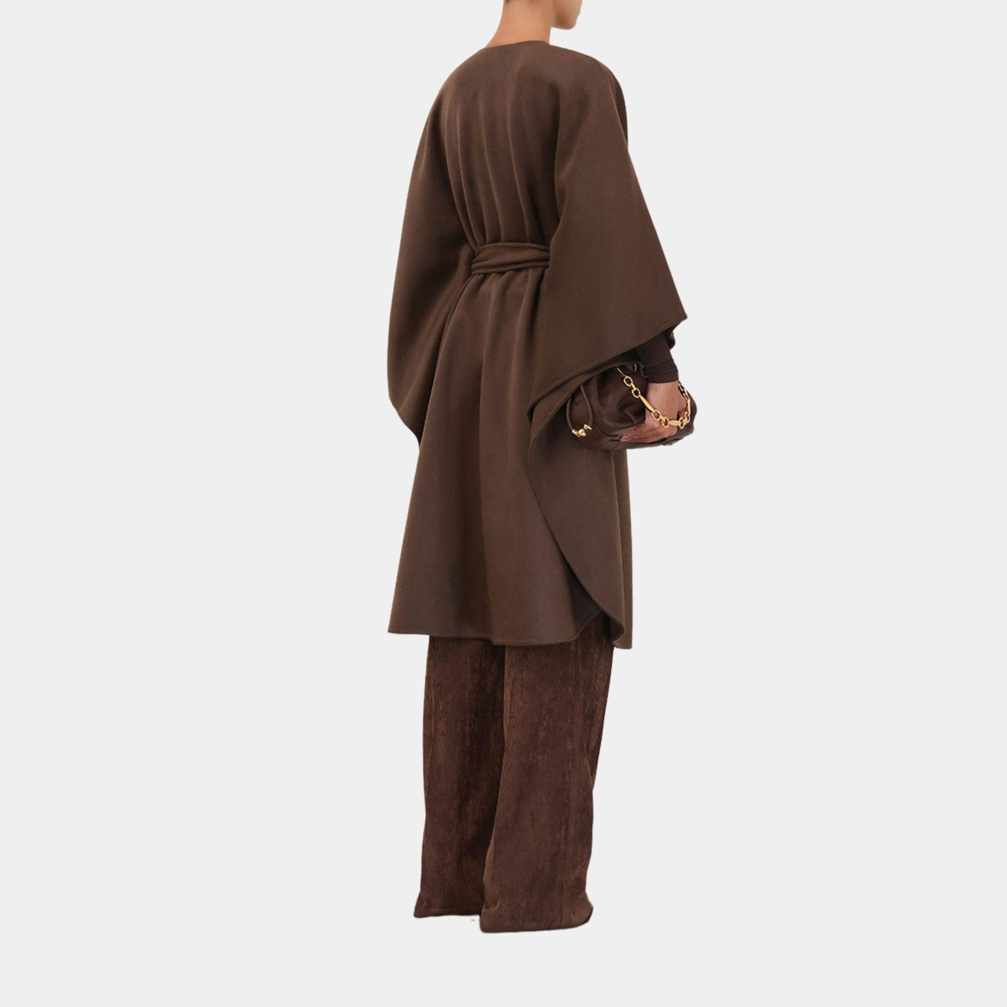 Zimmermann Illuminate Belted Cape, Chocolate, Model, Back