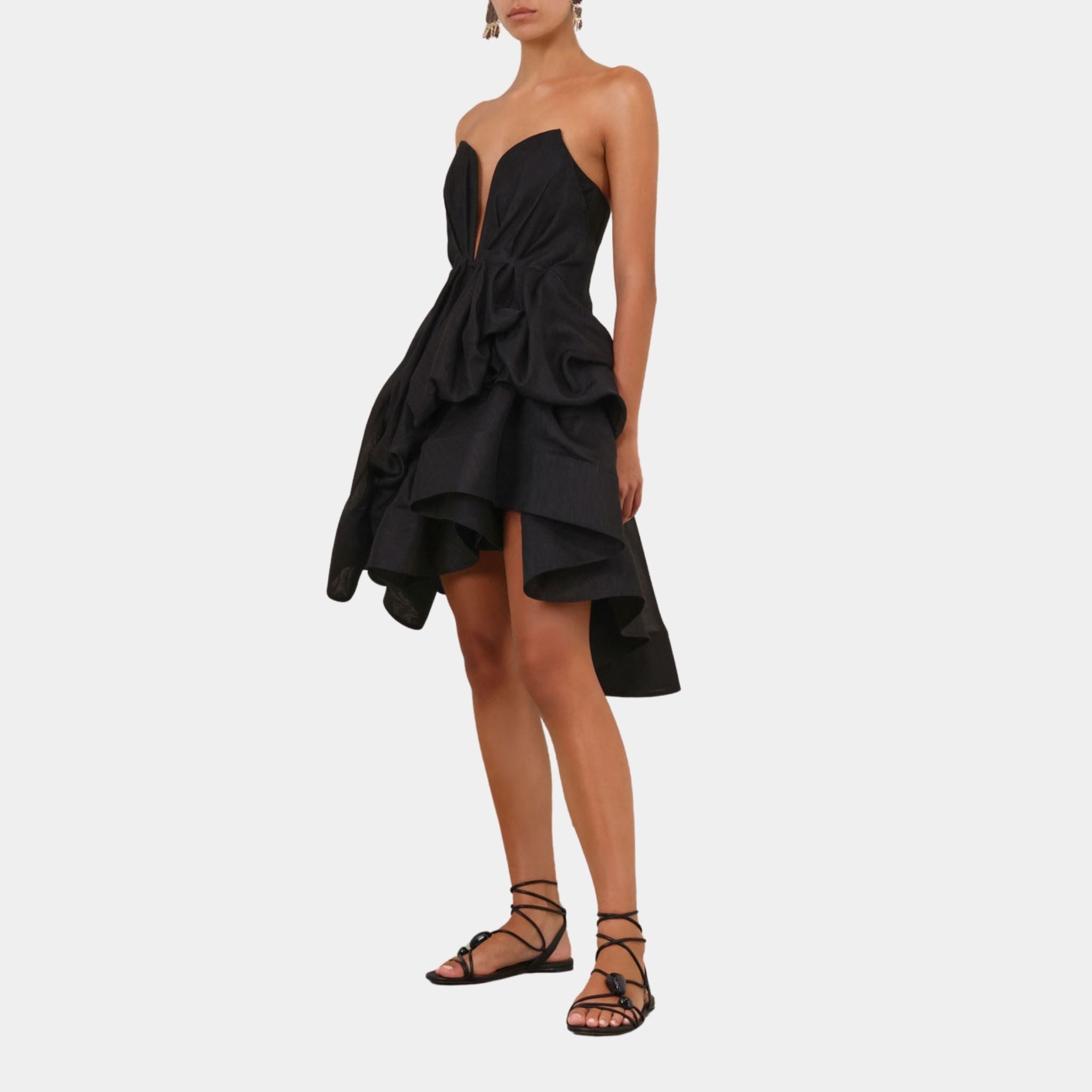 Zimmermann Illuminate Draped Mini Dress, Black, Model, Front