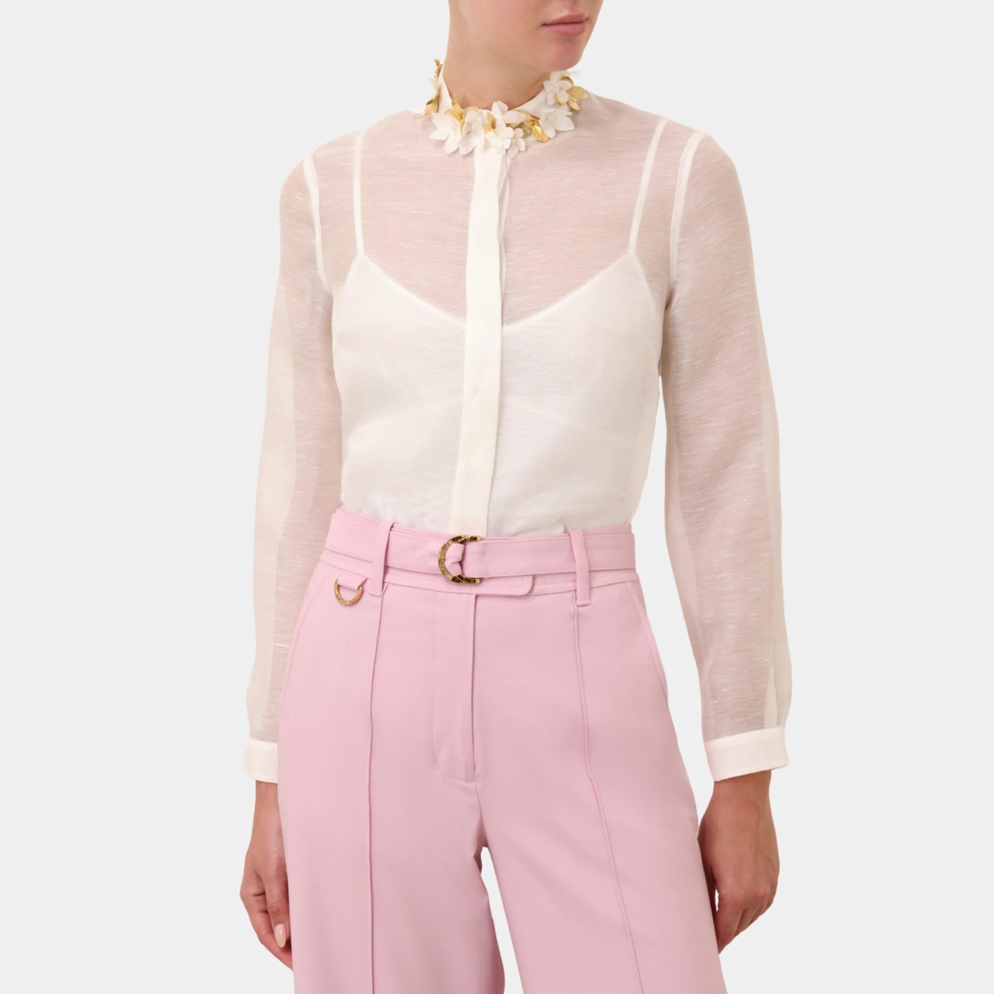 Zimmermann Illuminate Embellished Shirt, Ivory, Model, Front