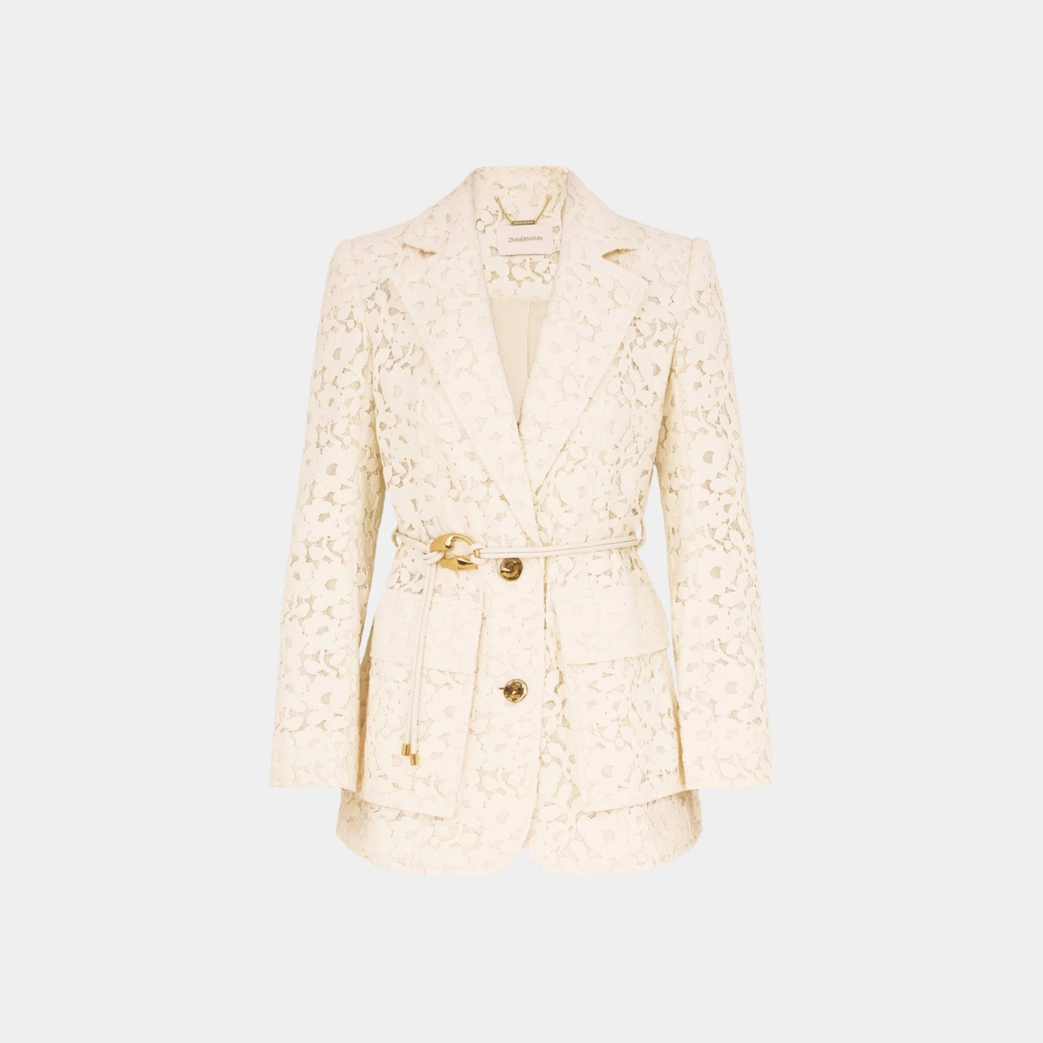 Zimmermann Illuminate Lace Belted Jacket, Front