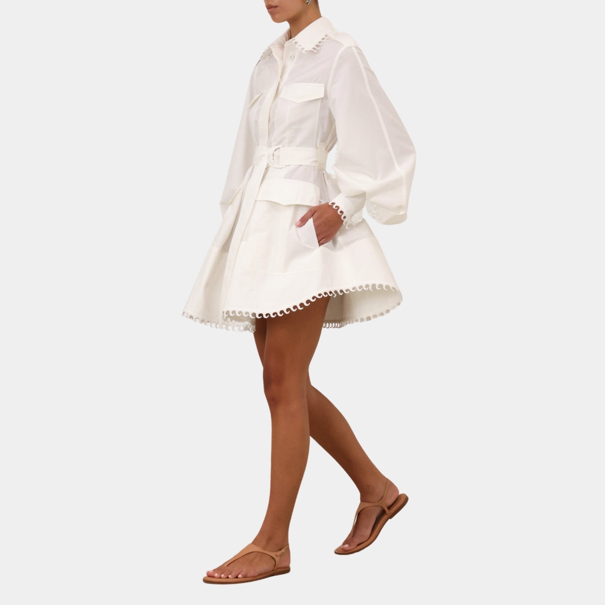 Zimmermann Illuminate Utility Mini Dress, Model, Front