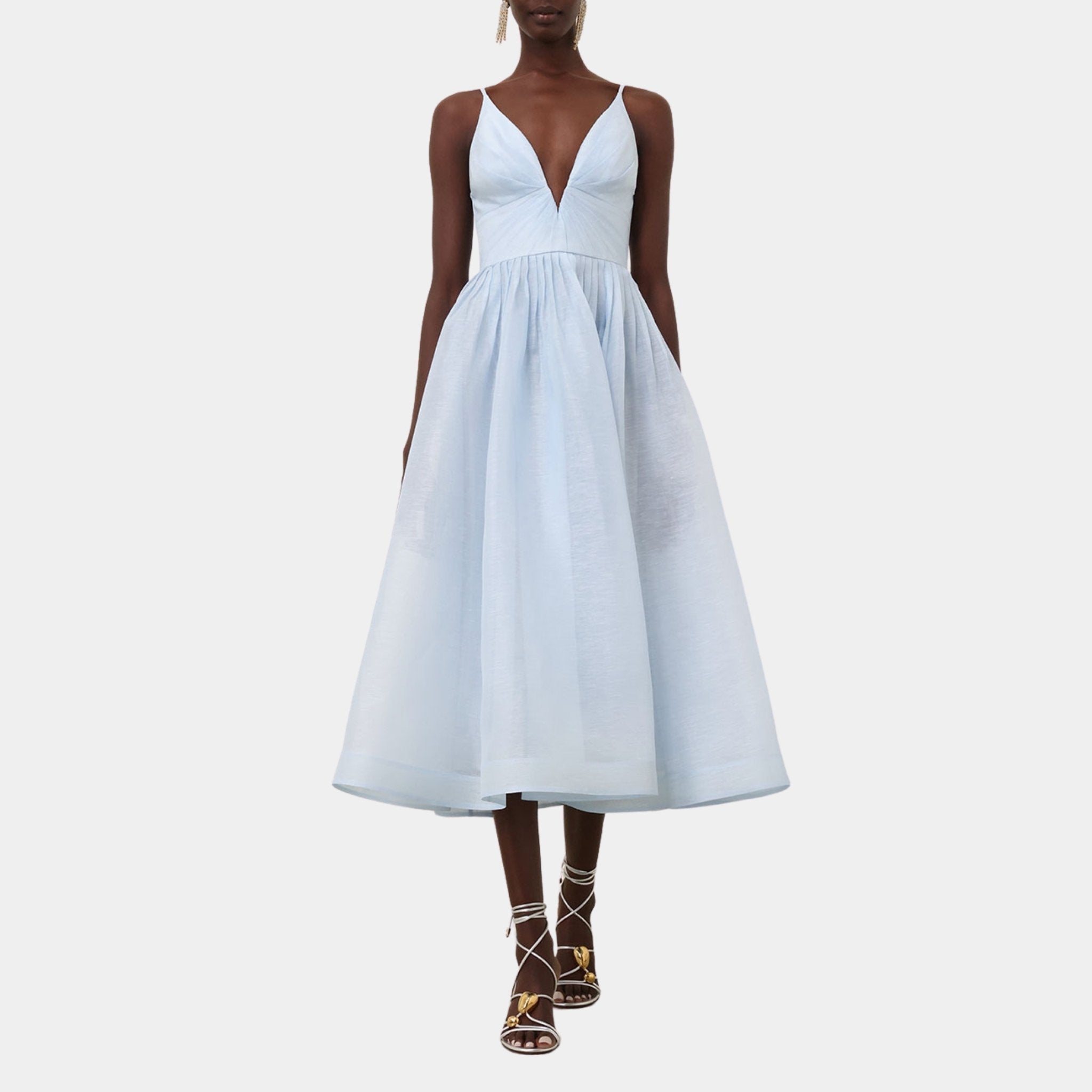 Zimmermann Illuminate V Neck Midi Dress, Model, Front