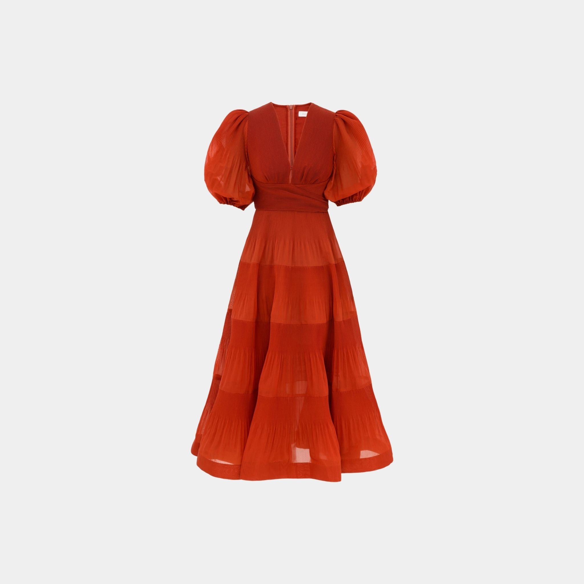 Zimmermann Pleated Midi Dress, Dark Red, Front