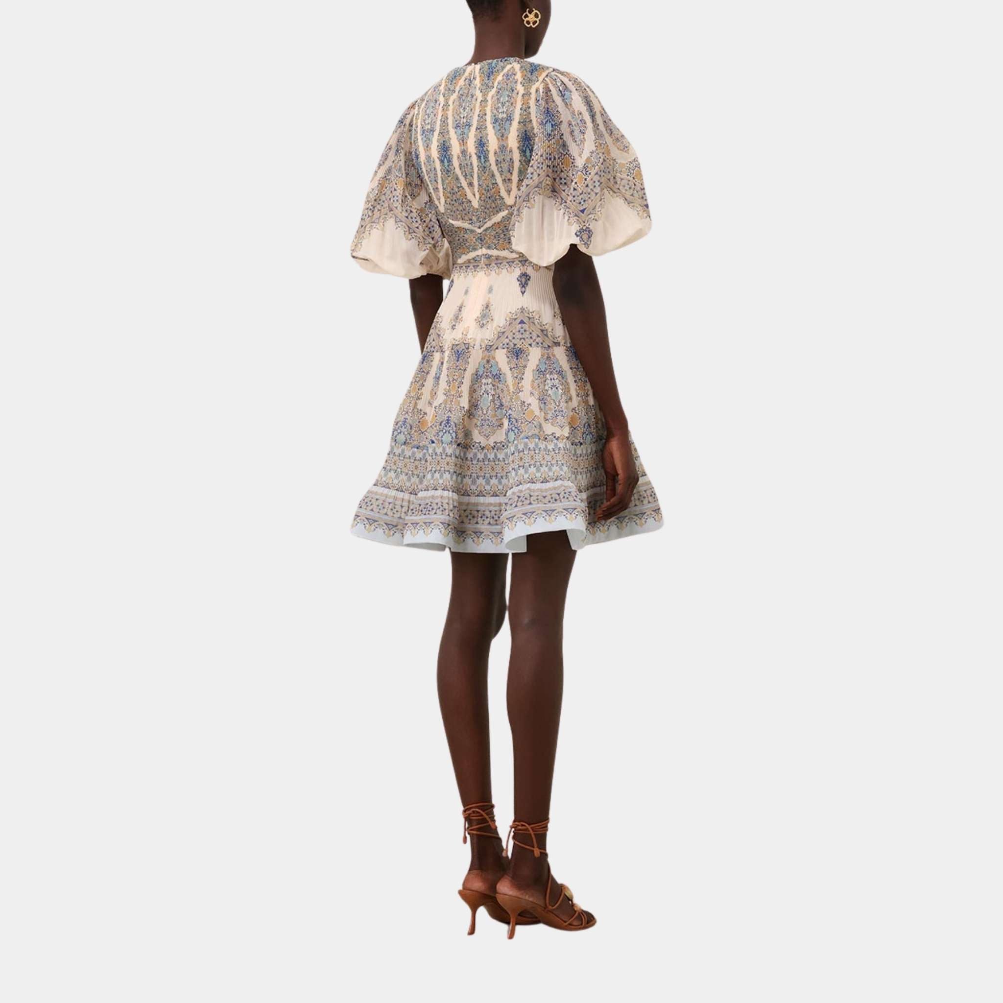 Zimmermann Pleated Mini Dress, Blue Paisley, Model, Back