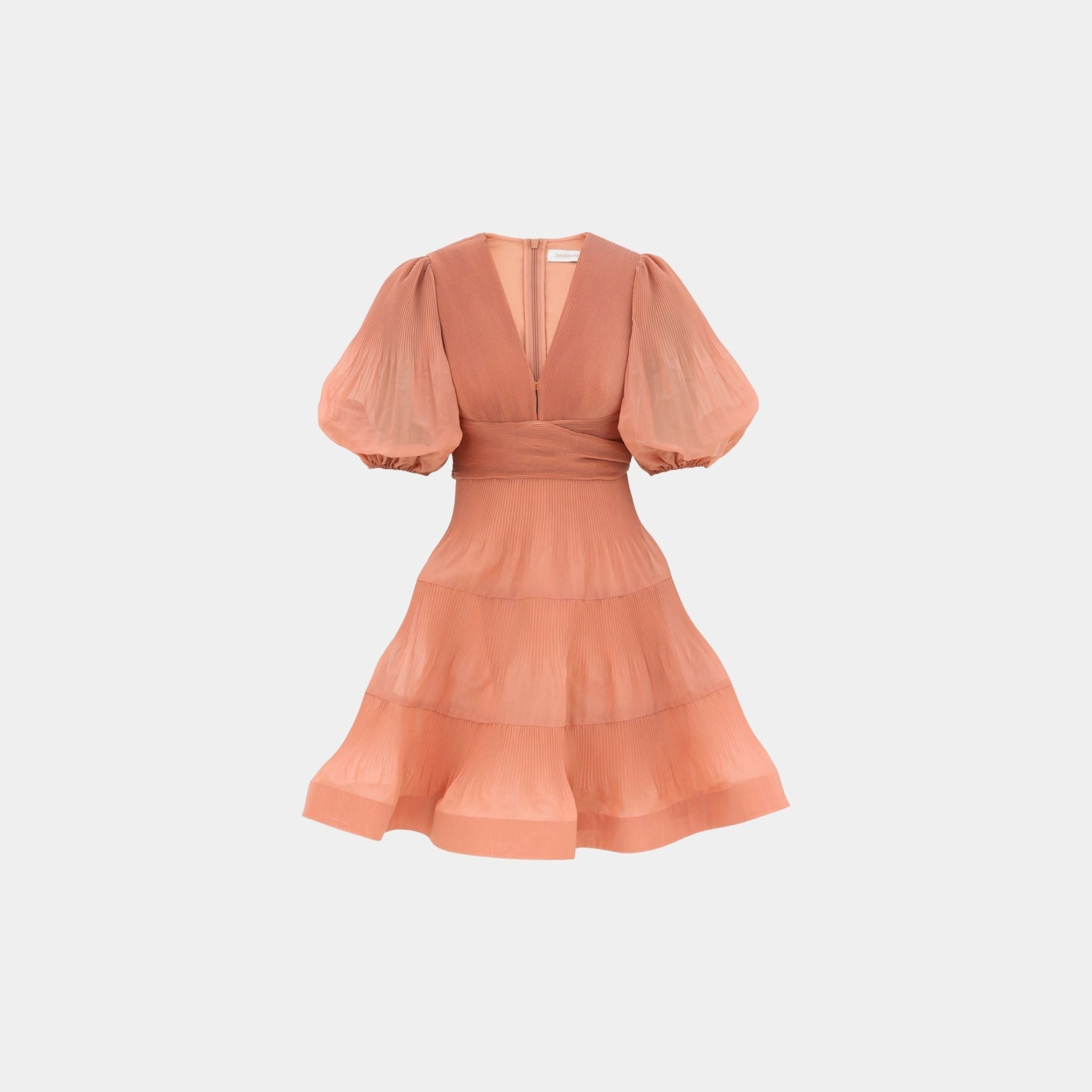 Zimmermann Pleated Mini Dress, Peach, Front
