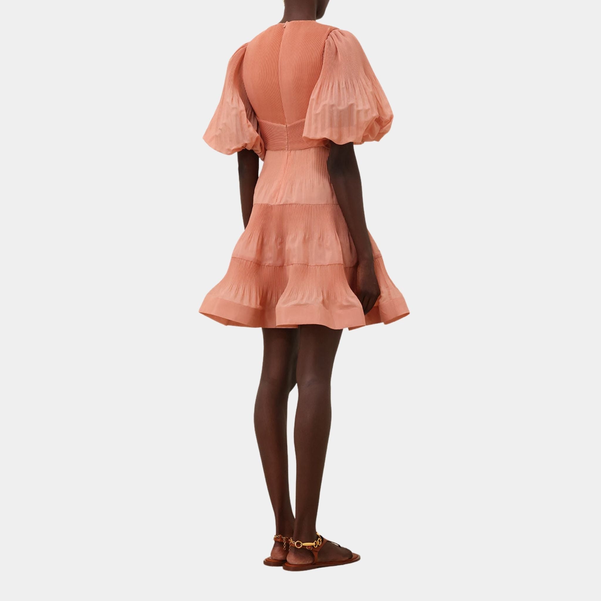 Zimmermann Pleated Mini Dress, Peach, Model, Back