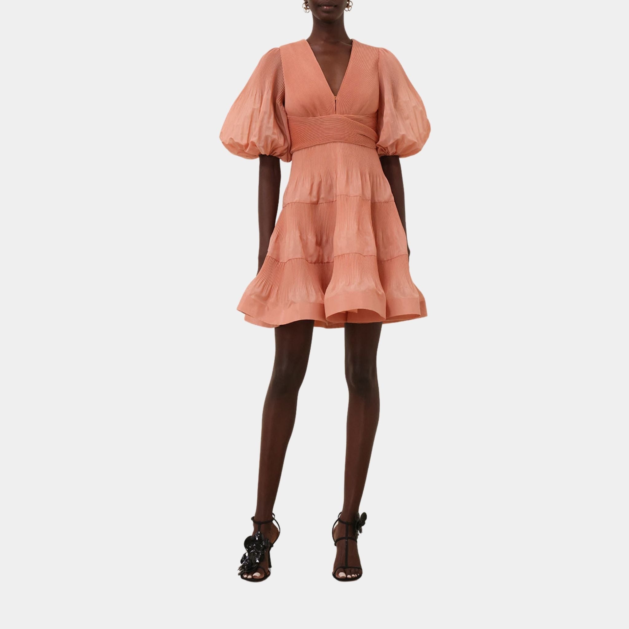 Zimmermann Pleated Mini Dress, Peach, Model, Front