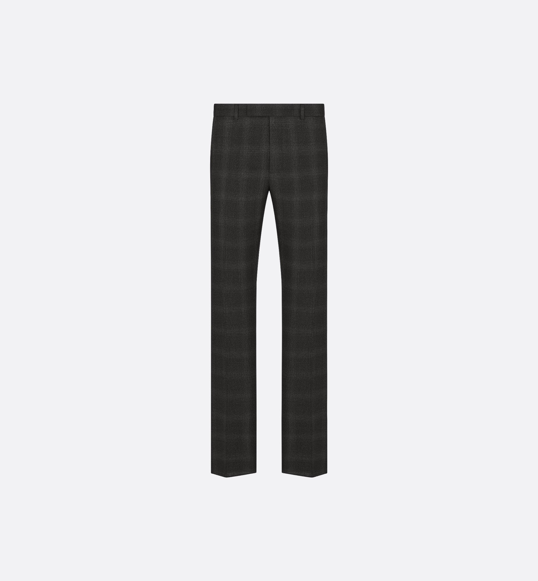 Tailored Straight Pants Black Checkered Wool