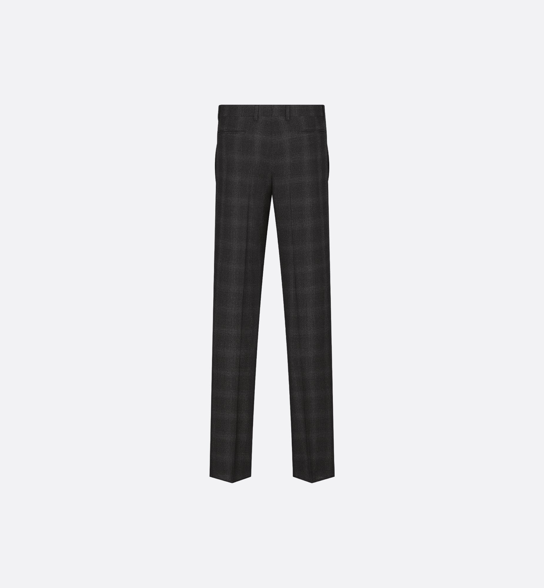 Tailored Straight Pants Black Checkered Wool