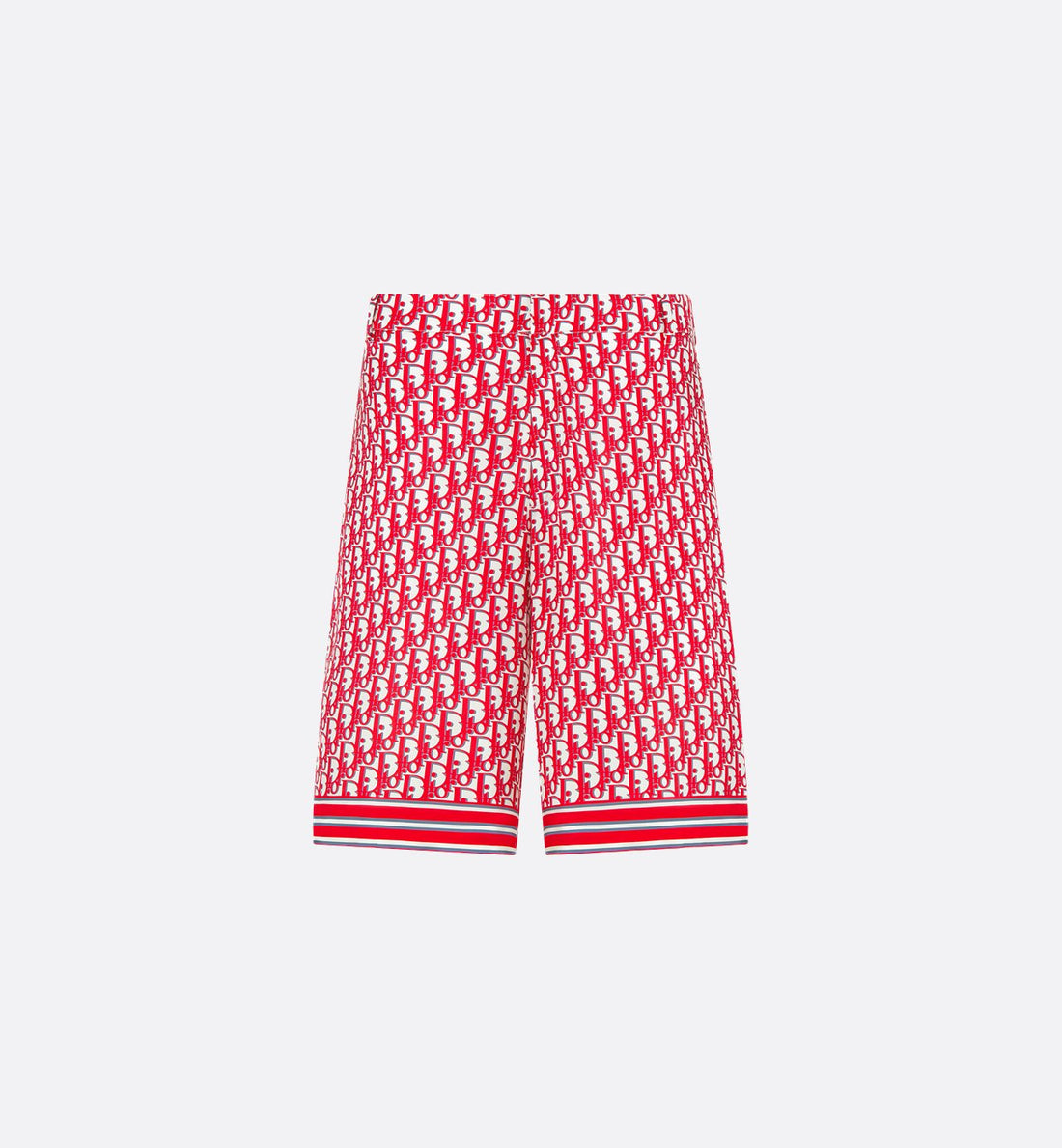 Oblique Bermuda Shorts Red And White Silk Twill