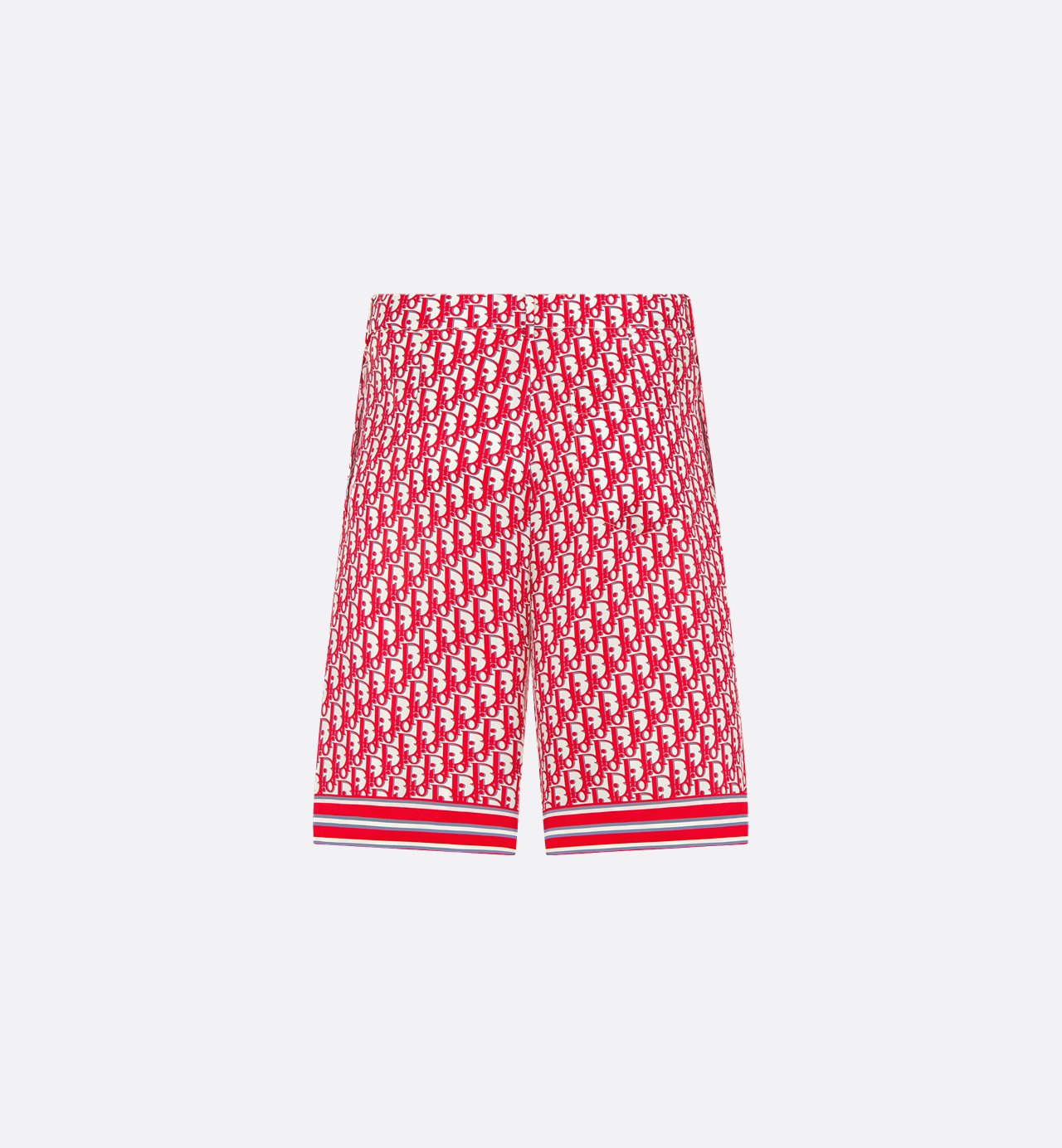 Oblique Bermuda Shorts Red And White Silk Twill