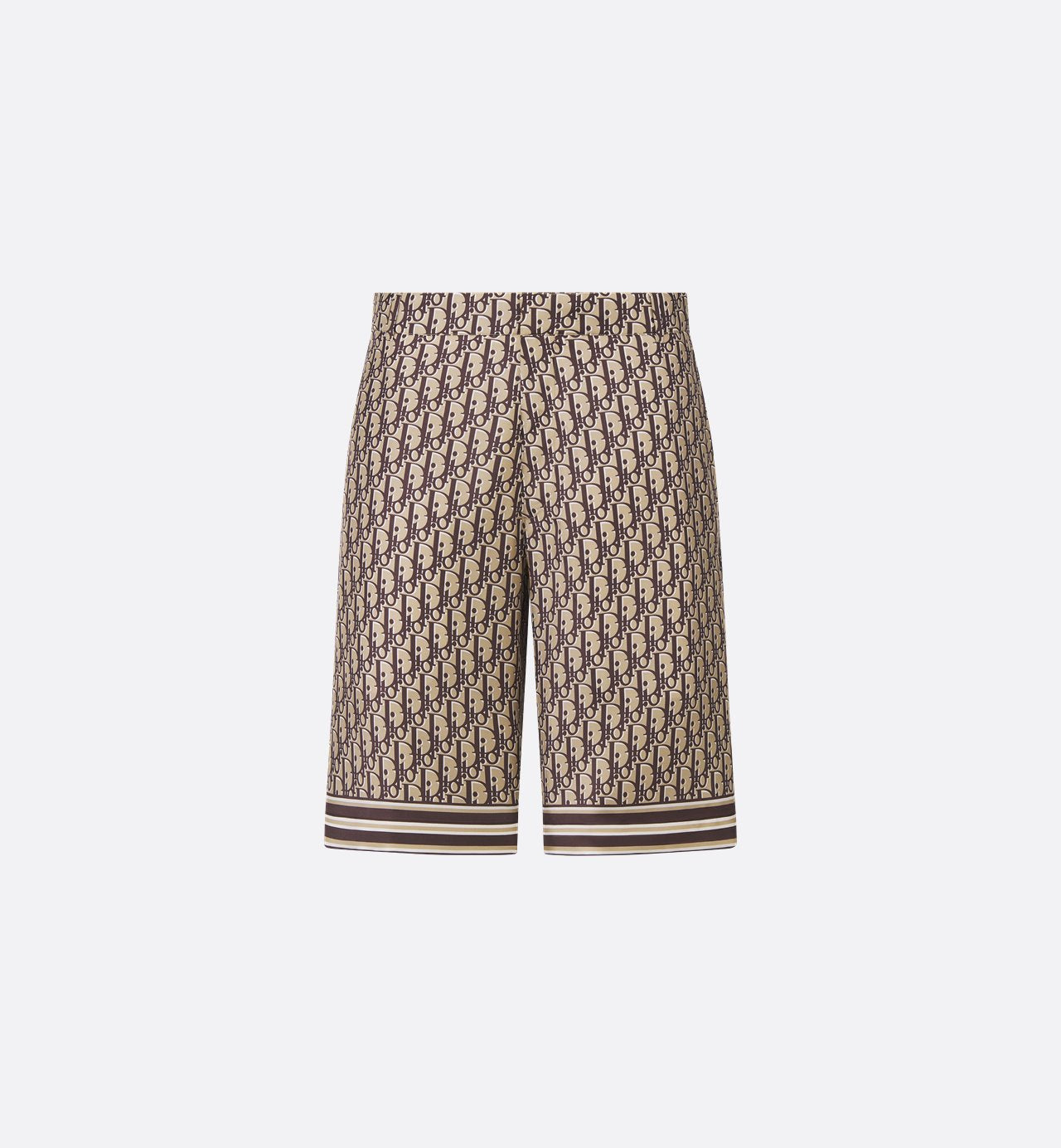 Oblique Bermuda Shorts Beige And Brown Silk Twill