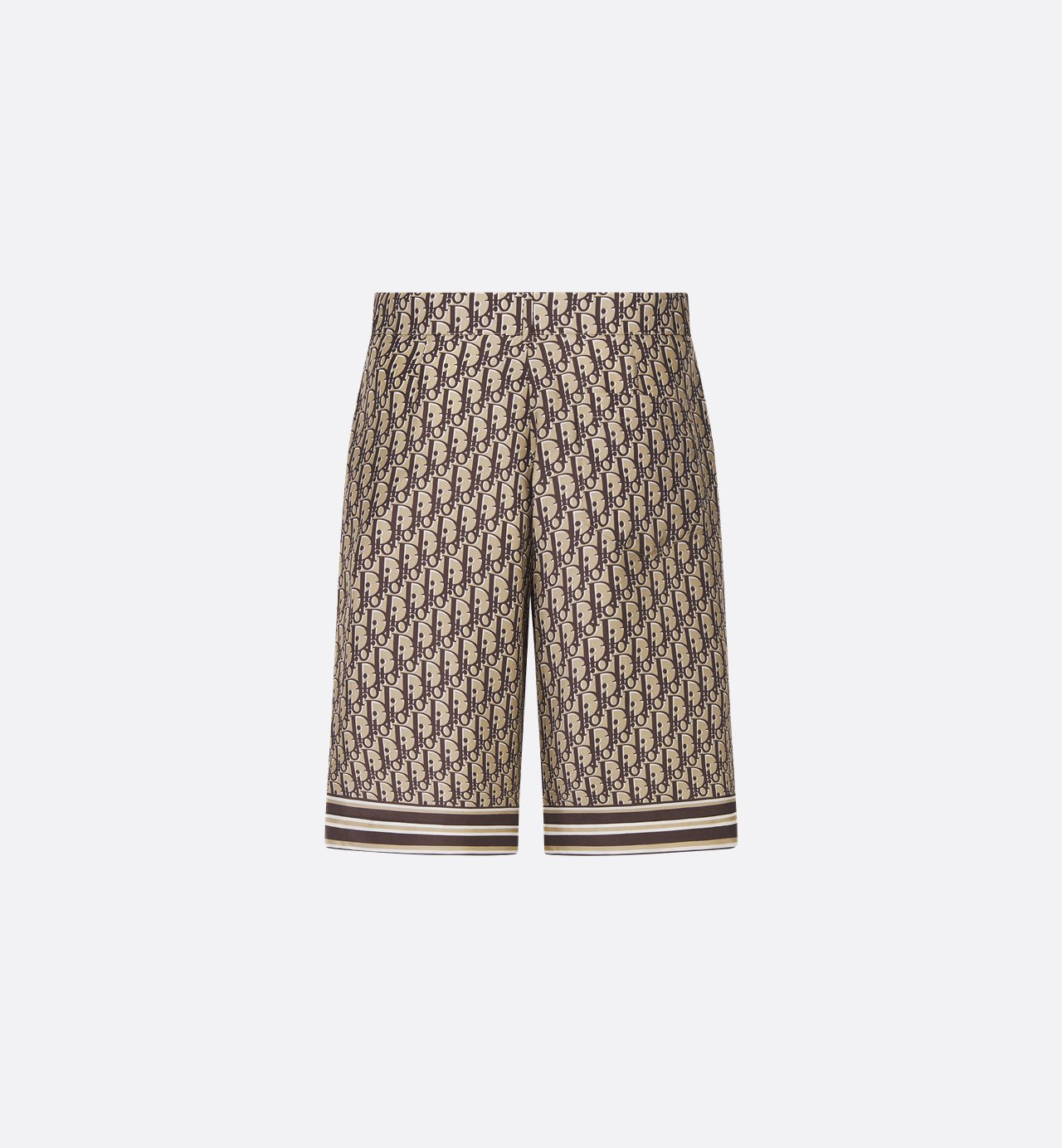 Oblique Bermuda Shorts Beige And Brown Silk Twill