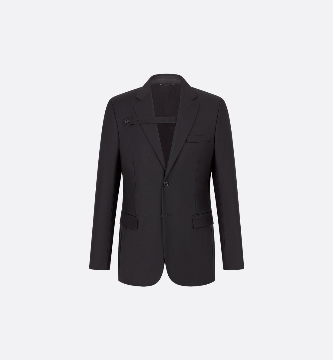 Jacket With Buttoned Strap Black Virgin Wool Twill