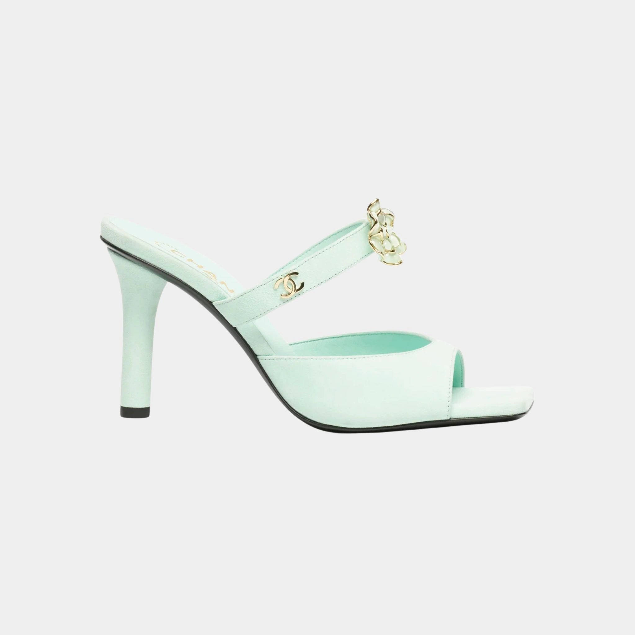 Mules Velvet goat &amp; metal Light green