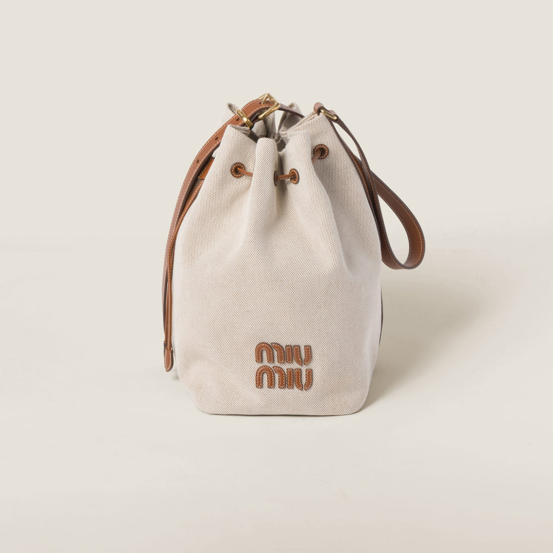 Canvas and leather bucket bag