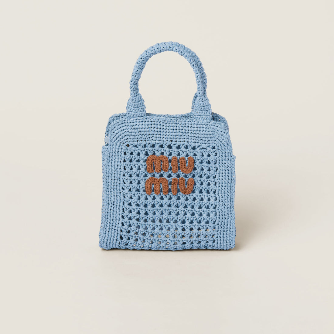 Raffia-effect crochet fabric tote bag