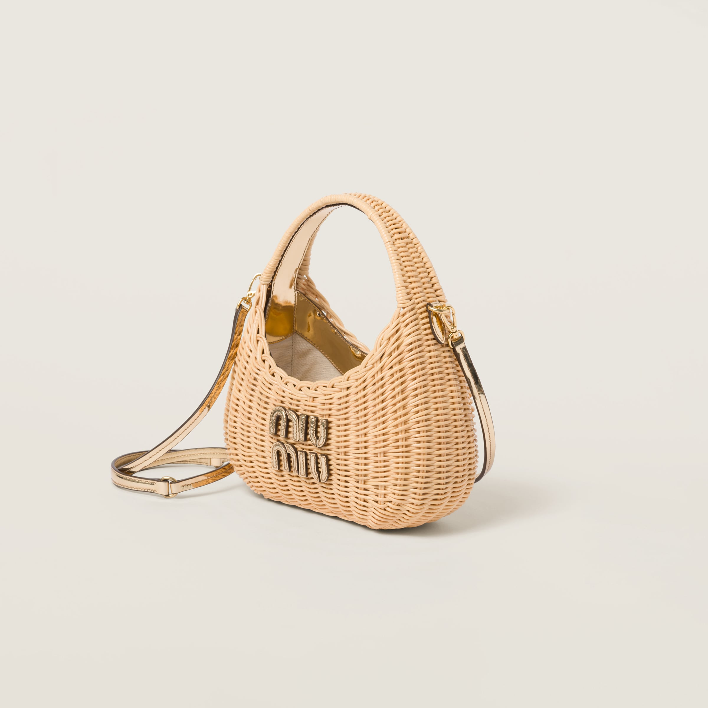 Wander woven raffia-effect yarn hobo bag with leather details