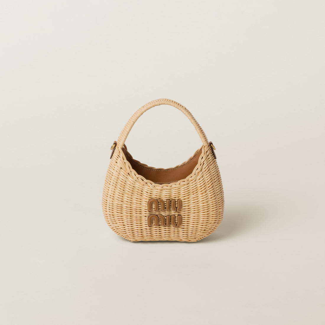 Wander woven raffia-effect yarn hobo bag with leather details