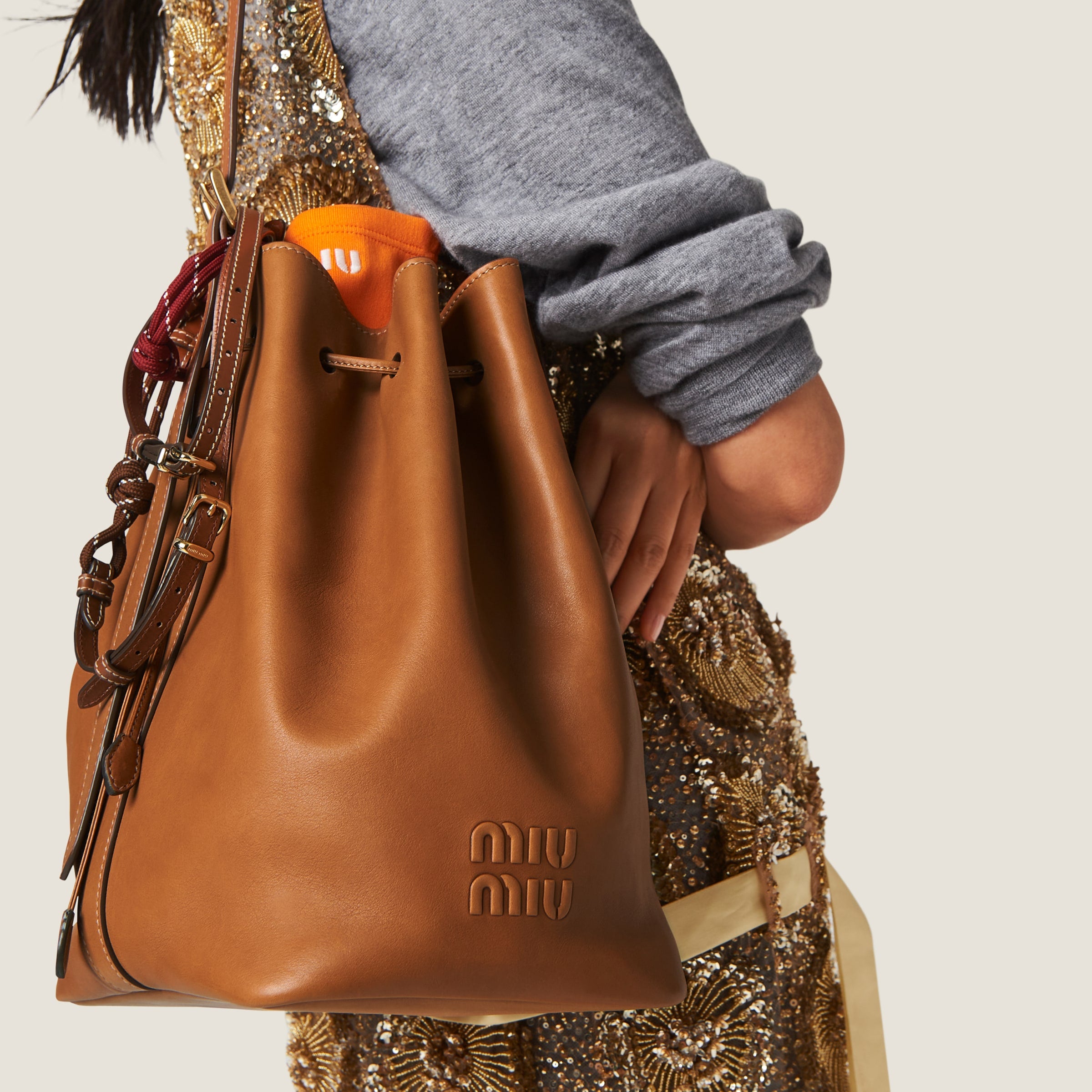 Leather bucket bag