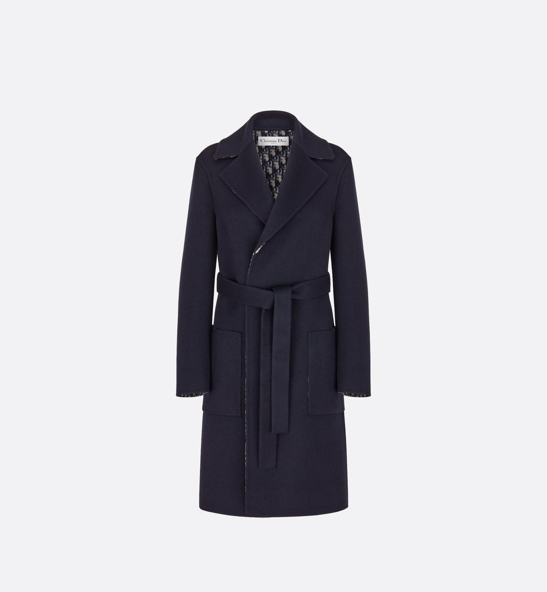 Coat With Belt Blue Double Sided Virgin Wool