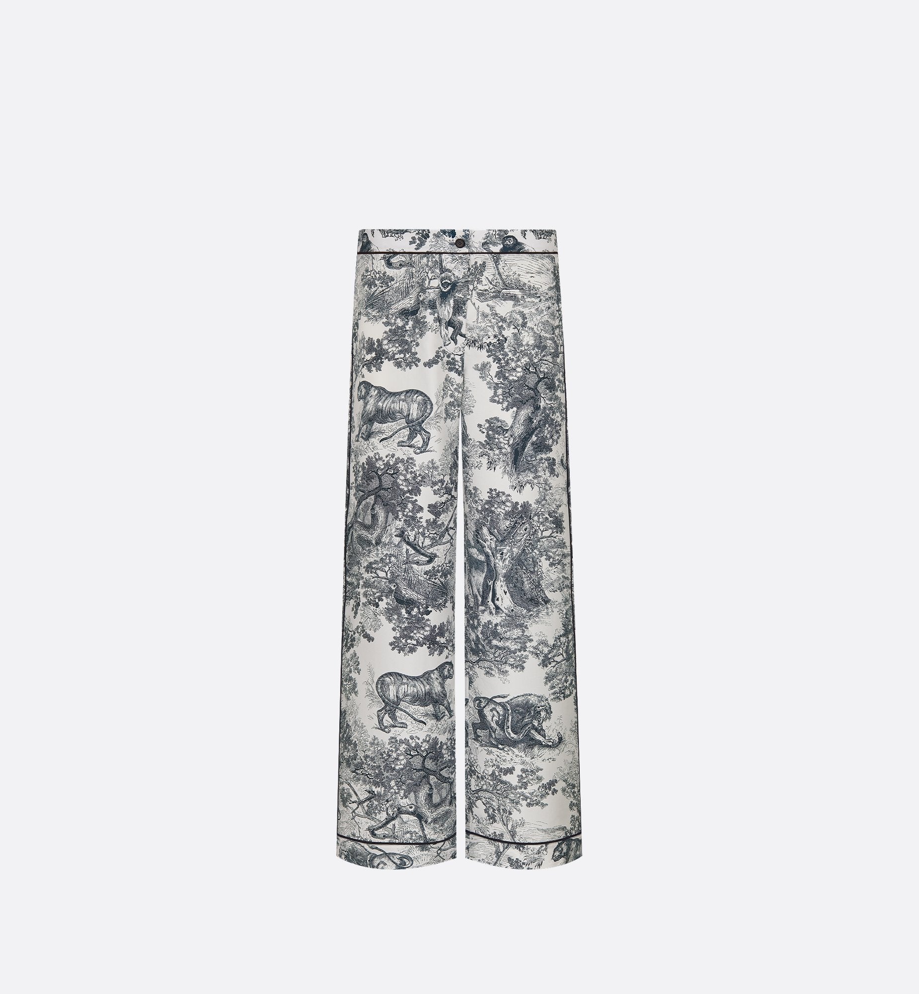 Dior Chez Moi Pants White Silk Twill With Navy Blue Toile De Jouy Motif