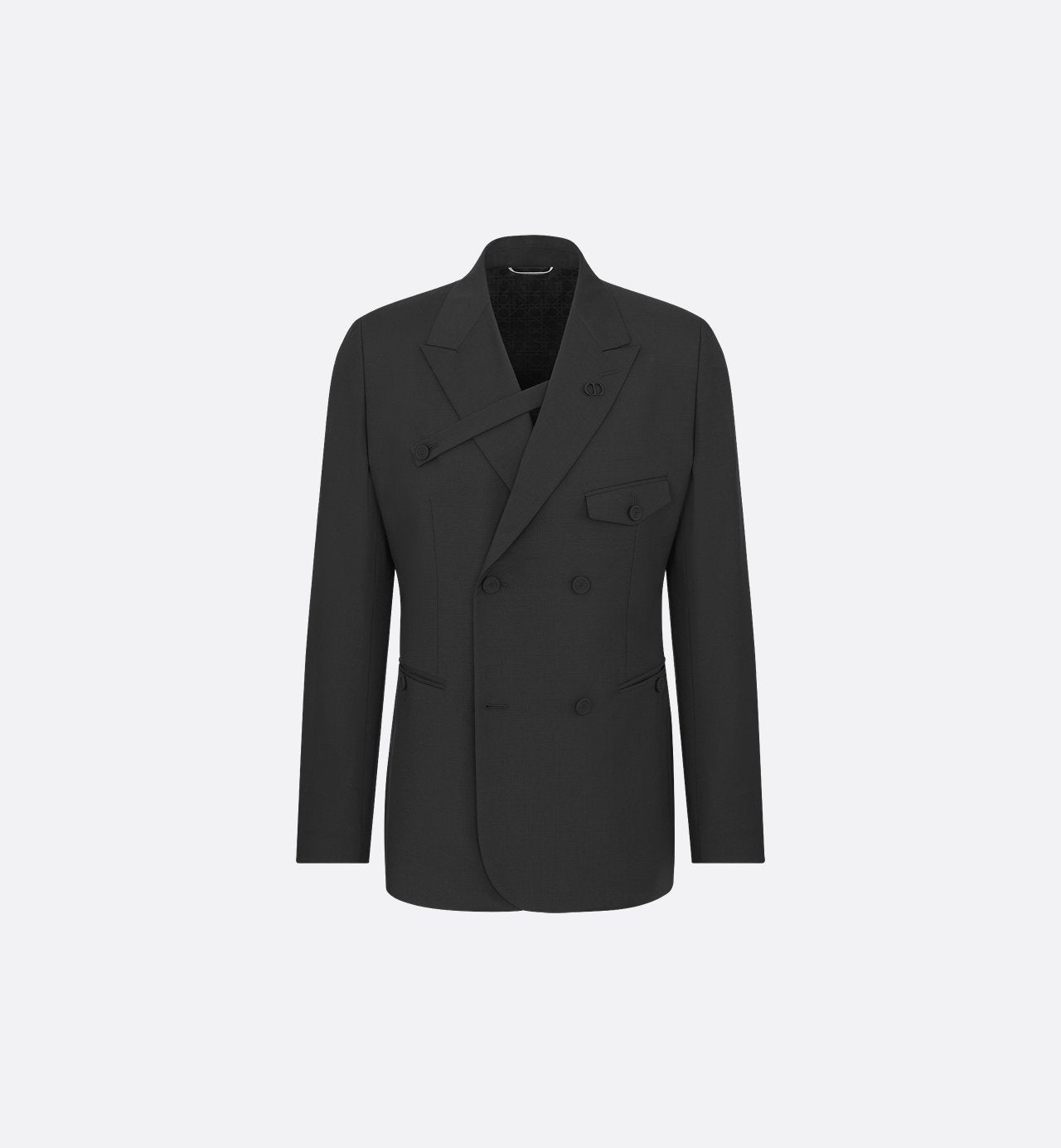 Double Breasted Jacket With Buttoned Strap Black Virgin Wool And Mohair