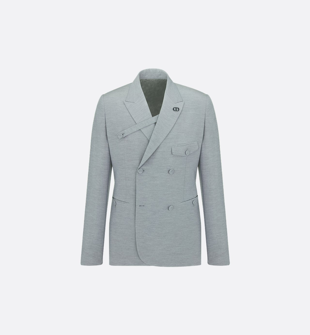 Double Breasted Jacket With Buttoned Strap Gray Slub Cotton Blend