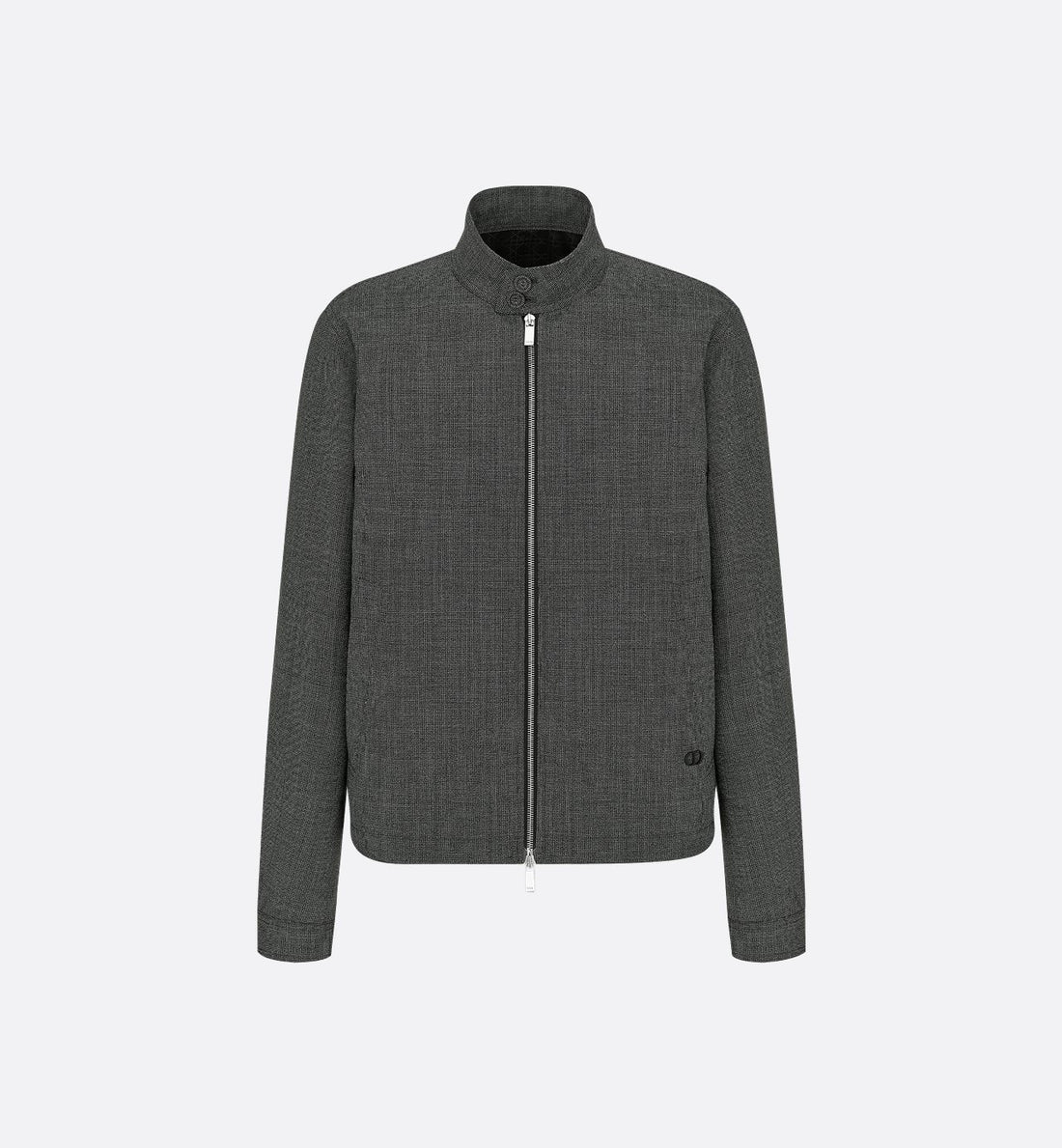 Micro Houndstooth Harrington-Shaped Blouson Gray Wool Canvas