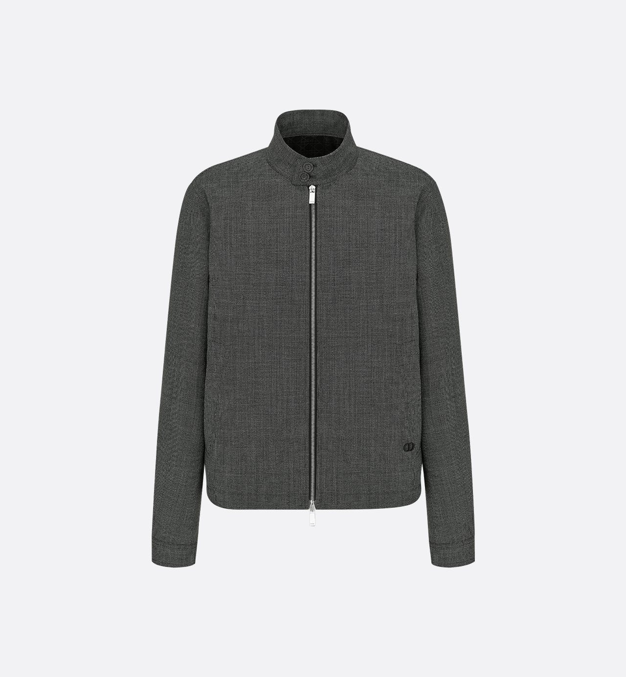 Micro Houndstooth Harrington-Shaped Blouson Gray Wool Canvas