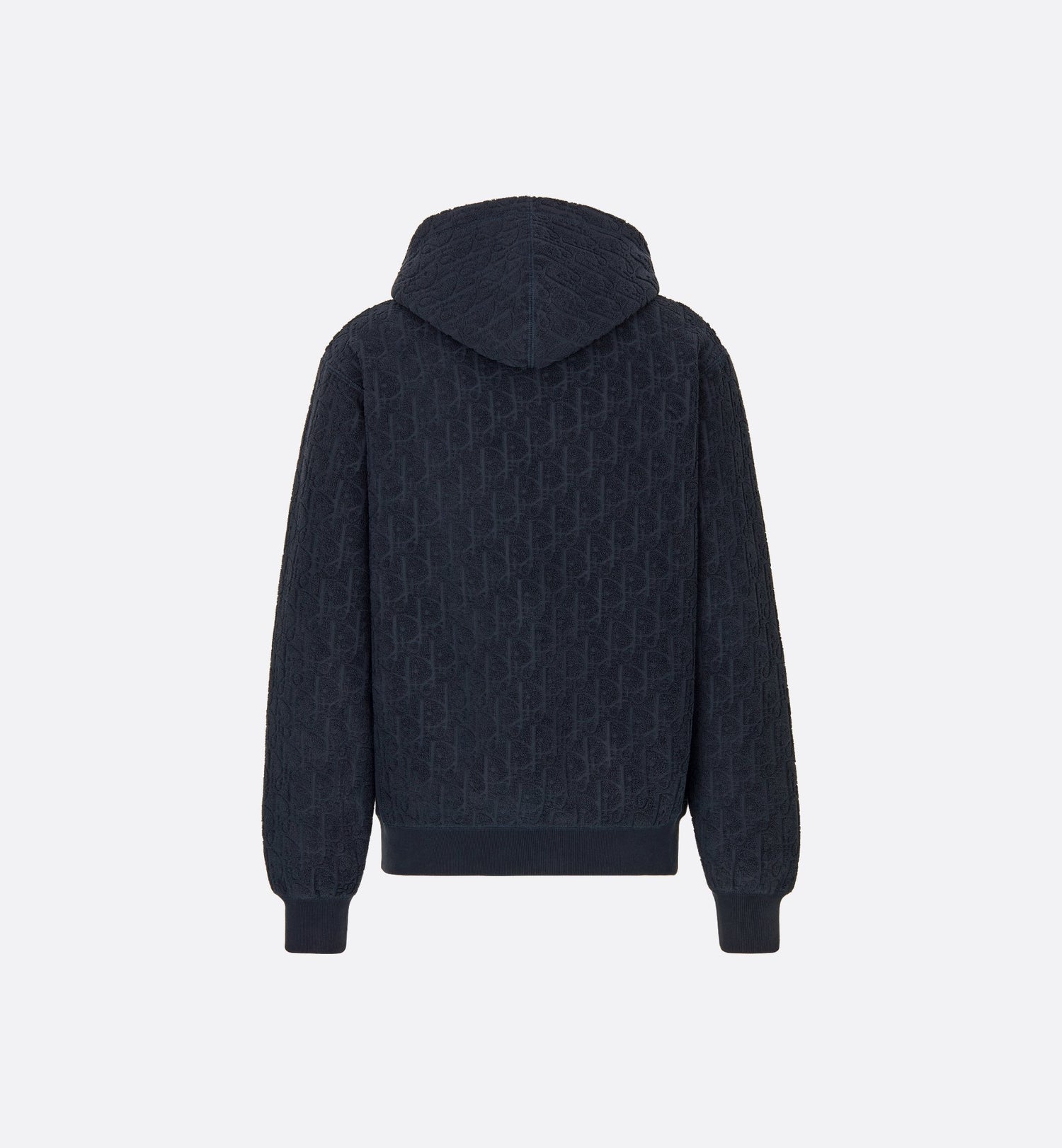 Oblique Relaxed Fit Hooded Sweatshirt Navy Blue Terry Cotton Jacquard