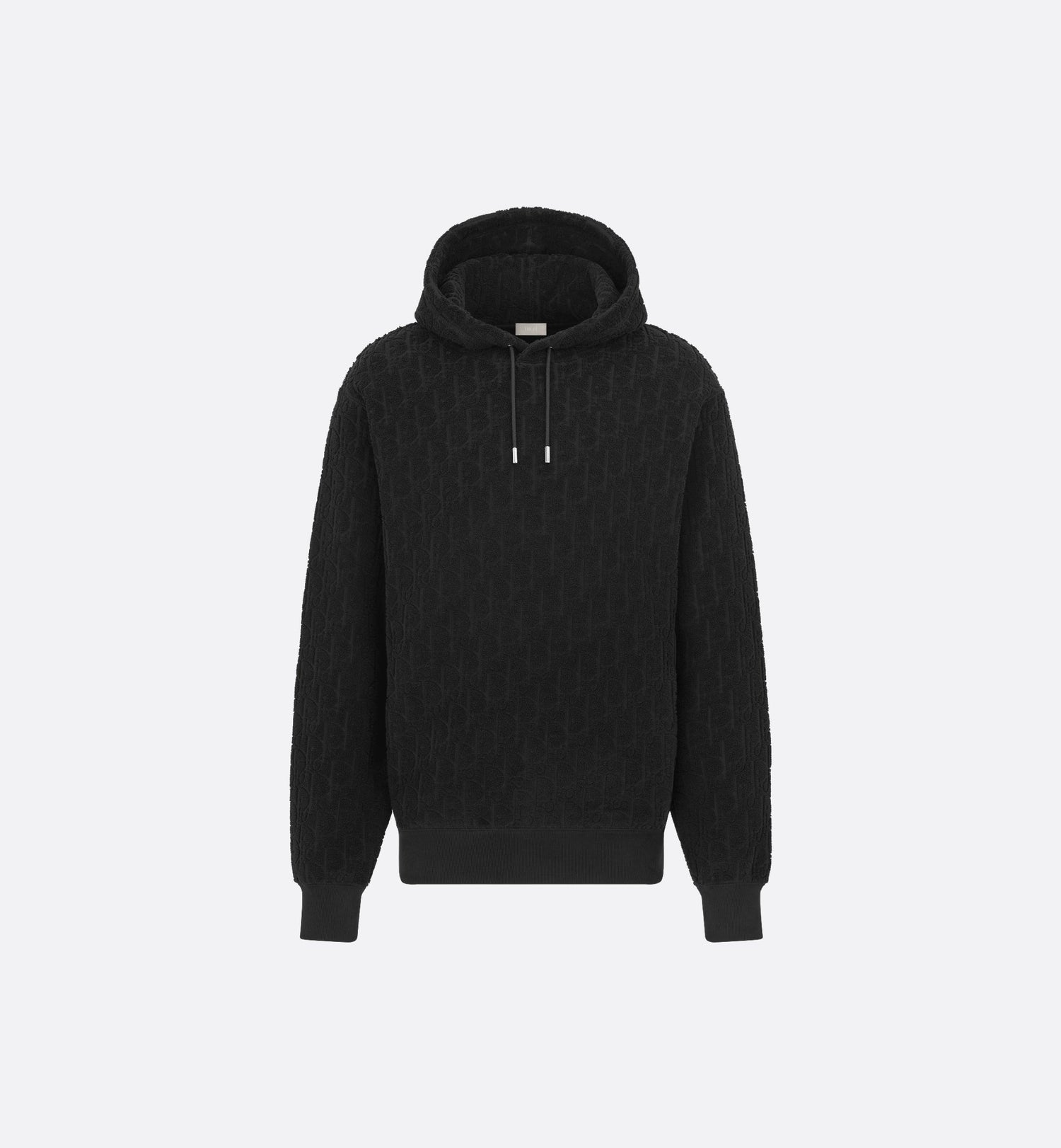 Oblique Relaxed Fit Hooded Sweatshirt Black Terry Cotton Jacquard