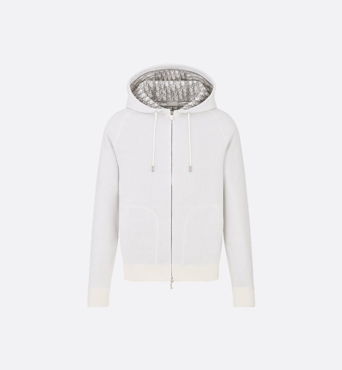 Hooded Track Jacket White Cotton Knit And Cashmere