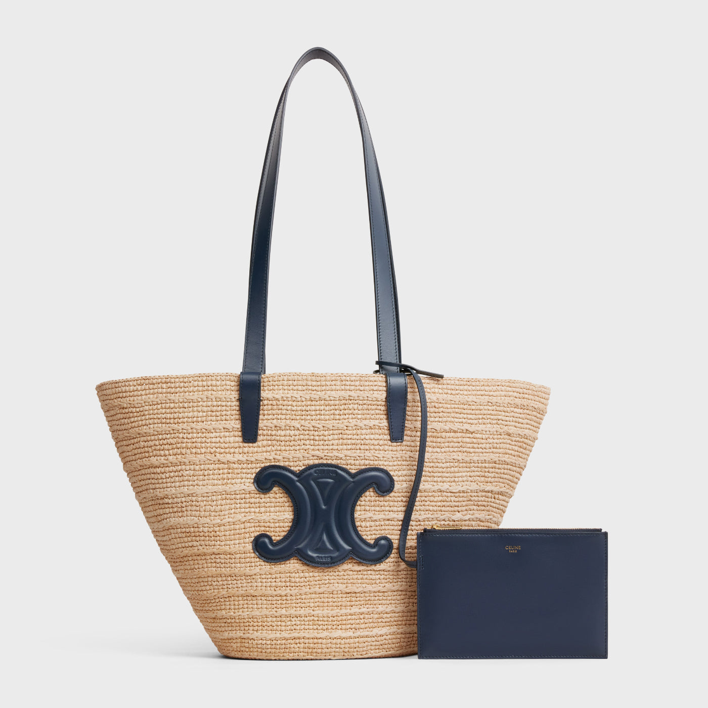 Medium Supple Celine Classic Panier In Raffia And Calfskin