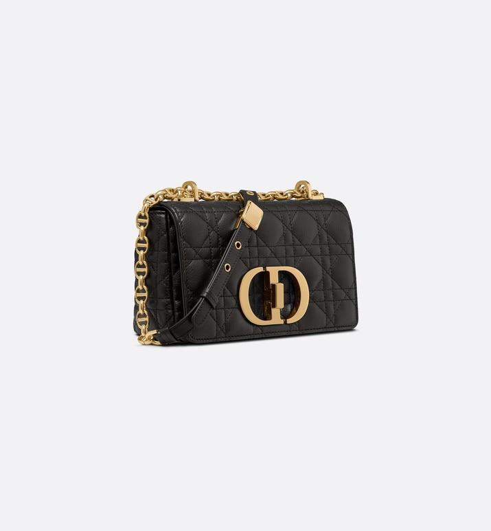 Small Dior Caro Bag Black Supple Cannage Calfskin