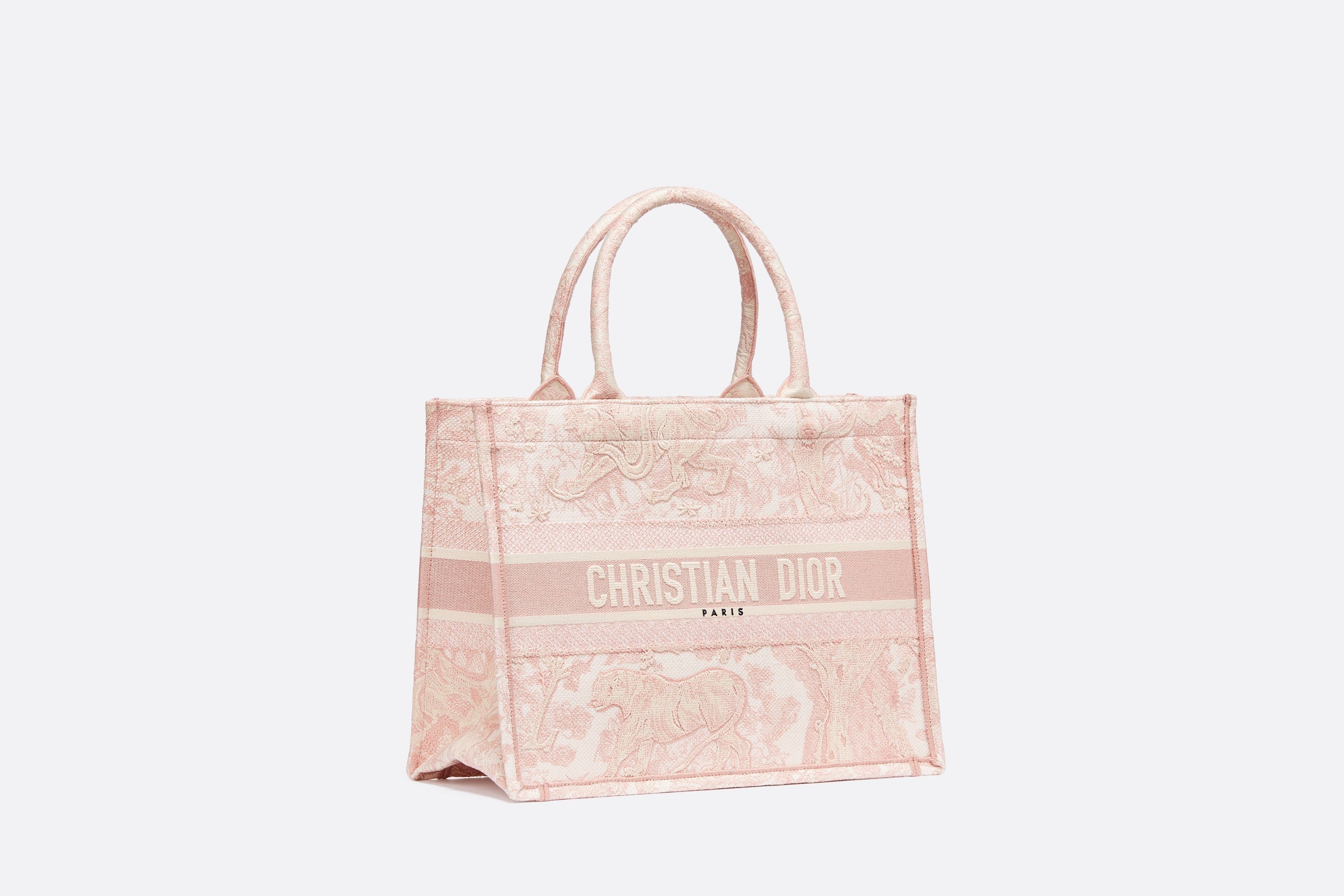 Medium Dior Book Tote Ecru and Pink Toile de Jouy Embroidery