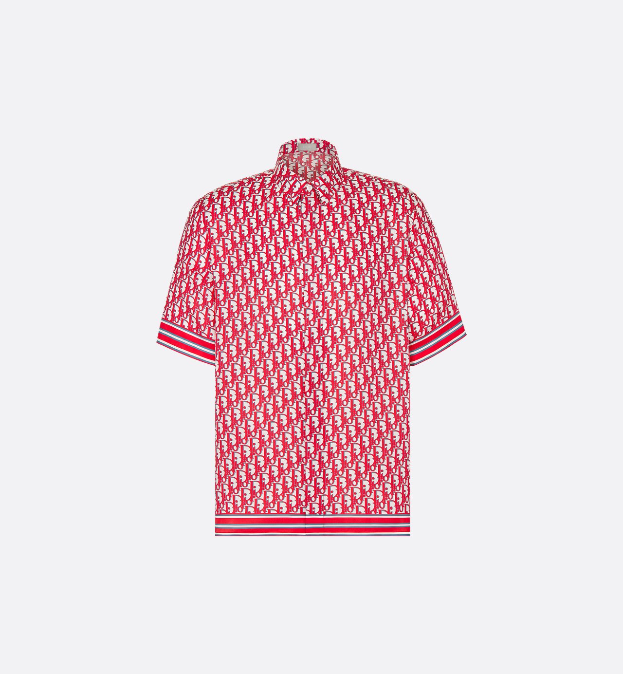 Oblique Short-Sleeved Shirt Red And White Silk Twill