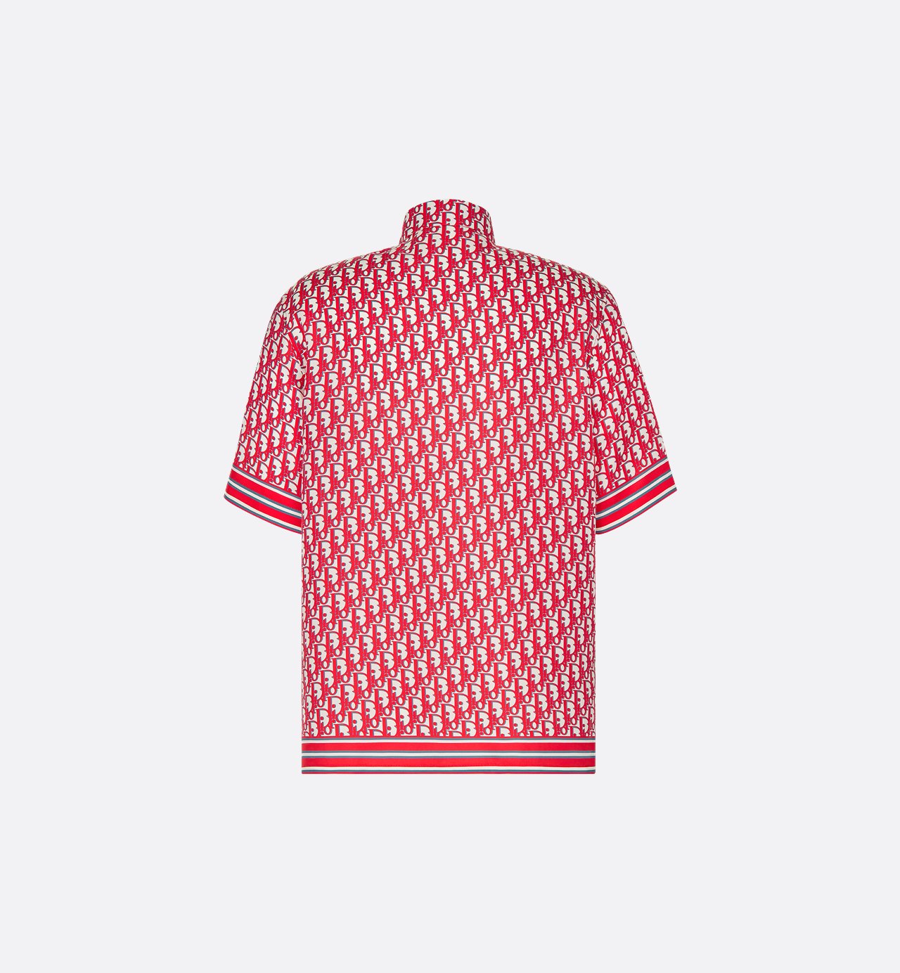 Oblique Short-Sleeved Shirt Red And White Silk Twill